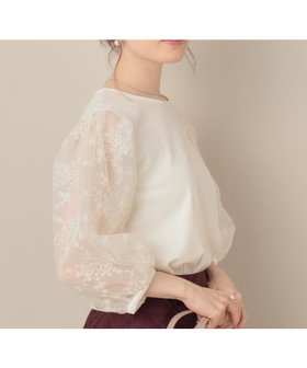 【クチュール ブローチ/Couture Brooch】の【接触冷感・UVカット・マシンウォッシャブル】袖レースドッキングカットソー 人気、トレンドファッション・服の通販 founy(ファニー) ファッション Fashion レディースファッション Fashion for Women トップス・カットソー Cut & Sew Tops カットソー・ベーシックTシャツ Cut-and-Sewn Tops / Stretch Tees & Basics おすすめ Recommended / Our Picks カットソー Cut and Sewn Top 夏 Summer 定番 Standard, Basic Item 秋 Autumn ビジネス 仕事 通勤 Business / Work / Commuting |ID:prp329100004644863