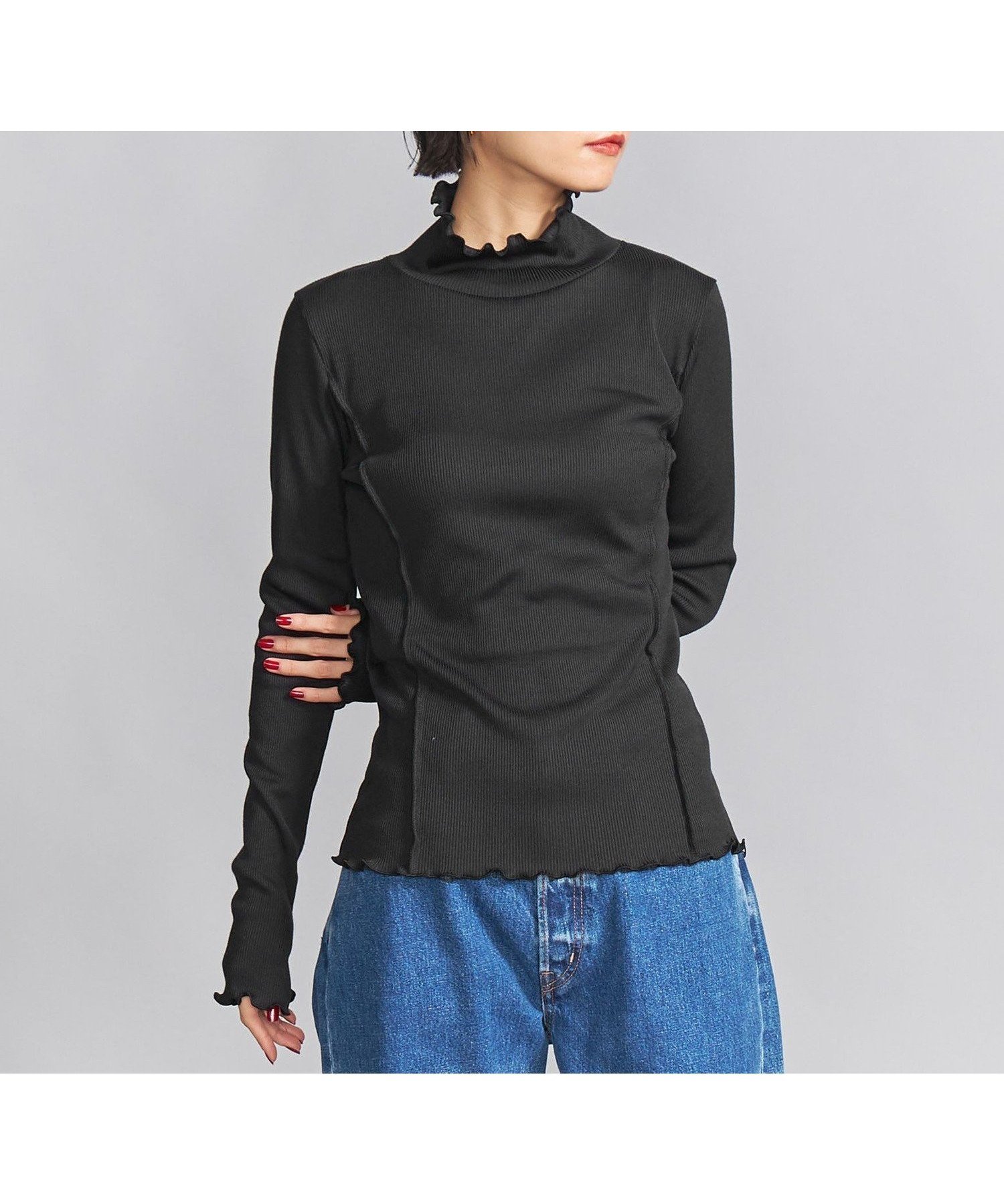 【ユナイテッドアローズ/UNITED ARROWS】のメローステッチ タートルネック カットソー インテリア・キッズ・メンズ・レディースファッション・服の通販 founy(ファニー) 　ファッション　Fashion　レディースファッション　Fashion for Women　トップス・カットソー　Cut & Sew Tops　カットソー・ベーシックTシャツ　Cut-and-Sewn Tops / Stretch Tees & Basics　タートルネック・ハイネックトップス　Turtlenecks & High-Neck Tops　インナー　Innerwear　カットソー　Cut and Sewn Top　ジャケット　Jacket, Outerwear　スウェット / スエット　Sweatshirt, Sweatwear　スリット　Slit, Slit Detail　タートルネック　Turtleneck, High Neck　フェミニン　Feminine, Girly　A/W・秋冬　Autumn/Winter　エレガント 上品　Elegant　BLACK|ID: prp329100004644873 ipo3291000000033518520