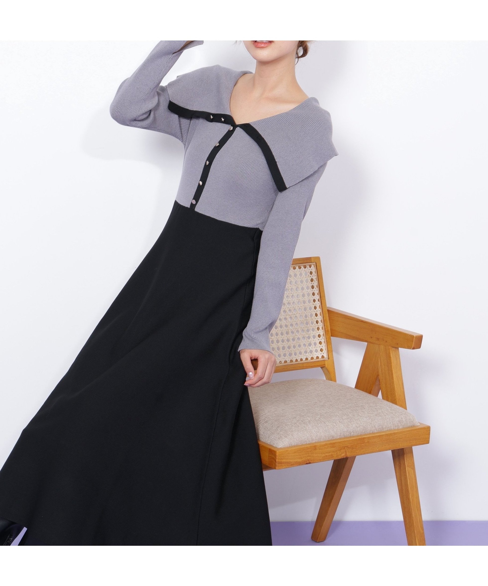 【ジルバイジルスチュアート/JILL by JILLSTUART】のビッグカラーニットワンピース インテリア・キッズ・メンズ・レディースファッション・服の通販 founy(ファニー) 　ファッション　Fashion　レディースファッション　Fashion for Women　ワンピース　Dresses　ニットワンピース　Knit Dresses　デコルテ　Décolleté, Neckline　ビッグ　Big, Oversized　グレー|ID: prp329100004644950 ipo3291000000033519308