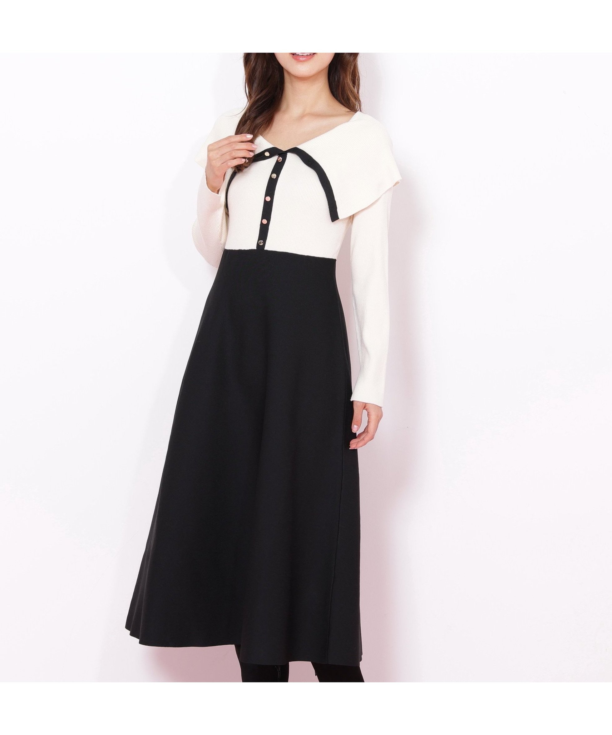 【ジルバイジルスチュアート/JILL by JILLSTUART】のビッグカラーニットワンピース インテリア・キッズ・メンズ・レディースファッション・服の通販 founy(ファニー) 　ファッション　Fashion　レディースファッション　Fashion for Women　ワンピース　Dresses　ニットワンピース　Knit Dresses　デコルテ　Décolleté, Neckline　ビッグ　Big, Oversized　エクリュ|ID: prp329100004644950 ipo3291000000033519309