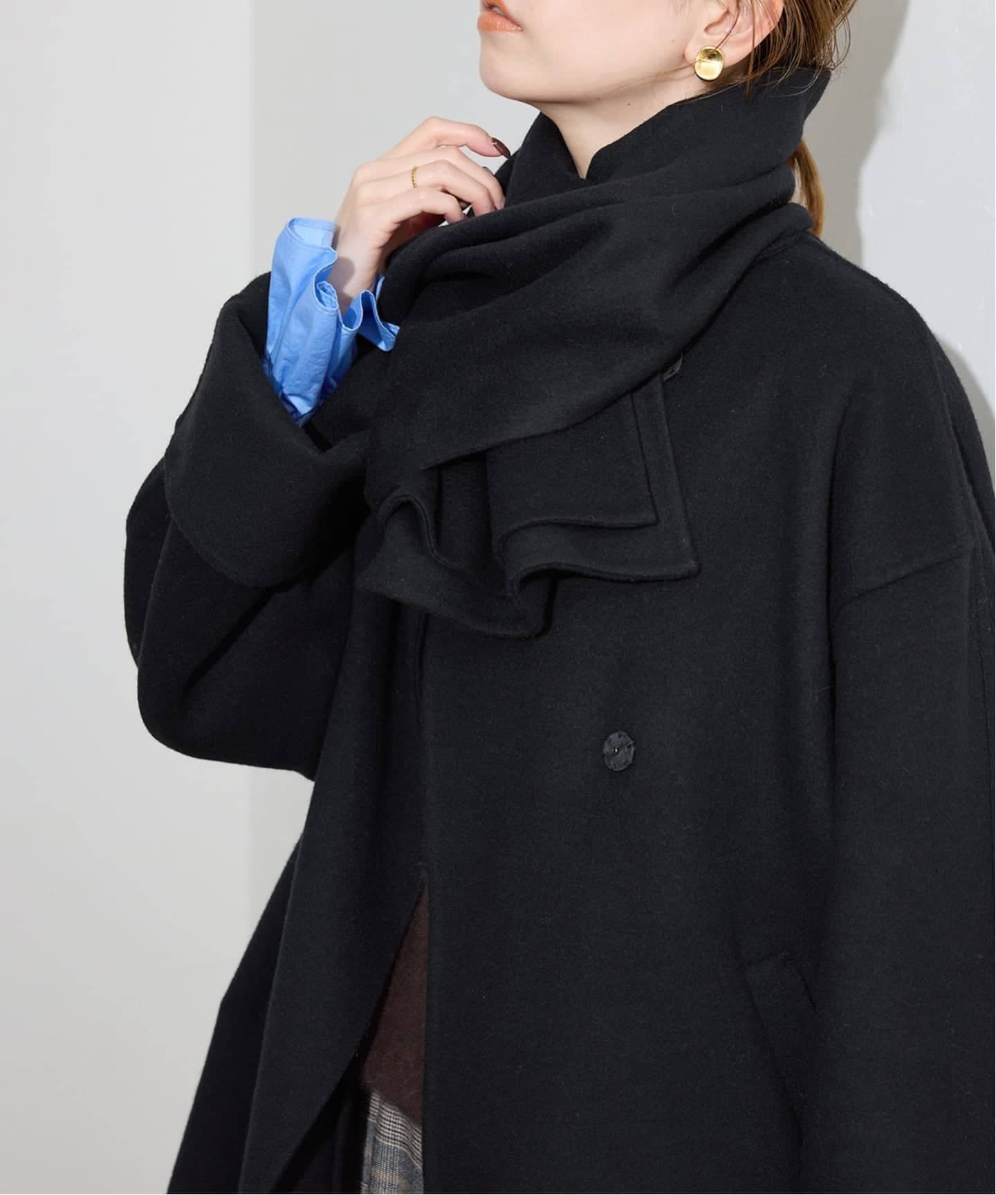 【スローブ イエナ/SLOBE IENA】の《ストール付き/ 》SUPER140 ダブルフェイスノーカラーコート・ストール インテリア・キッズ・メンズ・レディースファッション・服の通販 founy(ファニー) 　ファッション　Fashion　レディースファッション　Fashion for Women　アウター　Coat / Outerwear Collection　コート・ロングコート・ピーコート　Long Coats, Peacoats & More　インナー　Innerwear　ジャケット　Jacket, Outerwear　ストール　Stole, Wrap　ダウン　Down, Puffer　ダブル　Double, Double-Breasted　デニム　Denim, Jeans Material　フェイス　Face, Facial Design　ミドル　Middle Length, Mid Height　ロング　Long, Long-Length　おすすめ　Recommended / Our Picks　エレガント 上品　Elegant　2025年　2025　2025-2026秋冬・A/W　Autumn/Winter 2025–26 AW25–26　ブラック|ID: prp329100004645037 ipo3291000000033968429