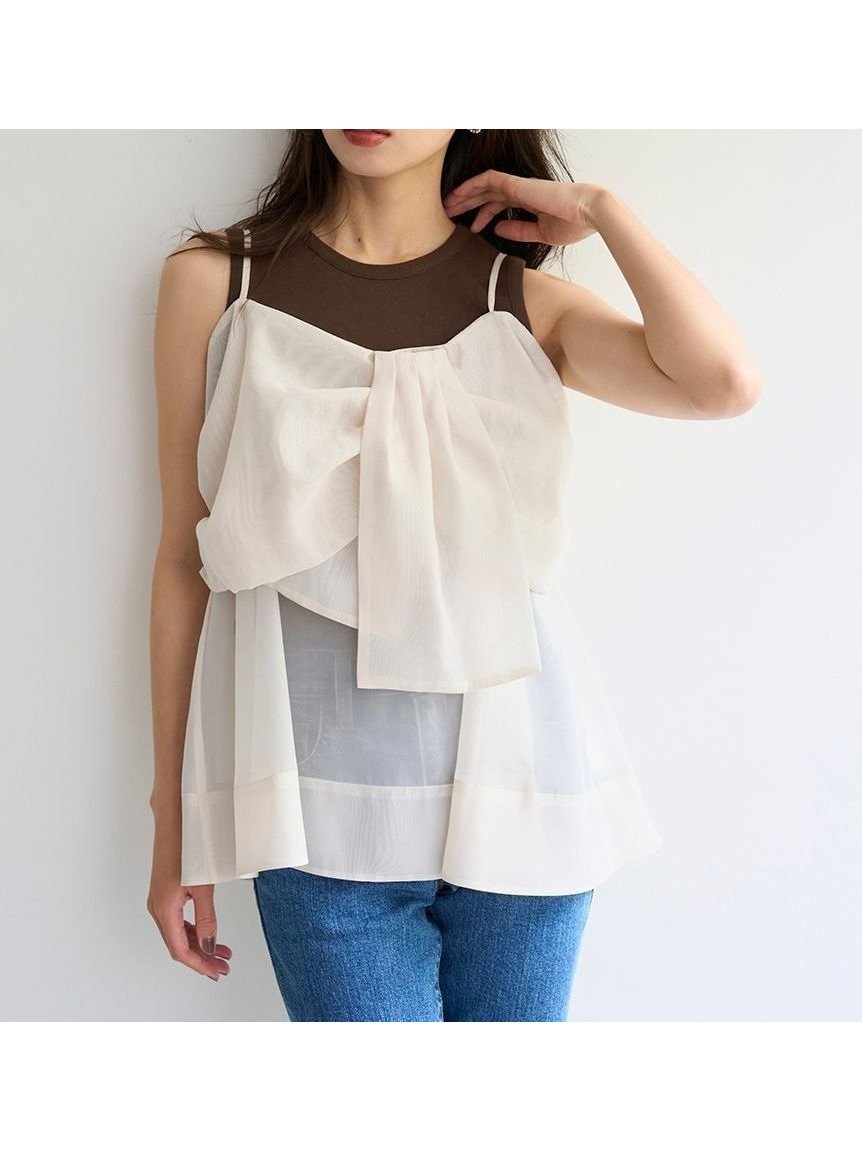 【スナイデル/SNIDEL】のデザインブラウスSETノースリカットソー インテリア・キッズ・メンズ・レディースファッション・服の通販 founy(ファニー) 　ファッション　Fashion　レディースファッション　Fashion for Women　トップス・カットソー　Cut & Sew Tops　シャツ・ブラウス・オフィスカジュアル　Elegant Blouses & Button-Ups　カットソー・ベーシックTシャツ　Cut-and-Sewn Tops / Stretch Tees & Basics　オーガンジー　Organza Fabric　ギャザー　Gathered, Ruffled　コンビ　Combo, Combination Style　シンプル　Simple, Minimal　ストレート　Straight, Straight Cut　タンク　Tank Top, Sleeveless Top　ボトム　Bottoms, Lower Wear　ラップ　Wrap, Wrap Design　リボン　Ribbon, Bow　おすすめ　Recommended / Our Picks　エレガント 上品　Elegant　BRW[058]|ID: prp329100004645164 ipo3291000000033521848