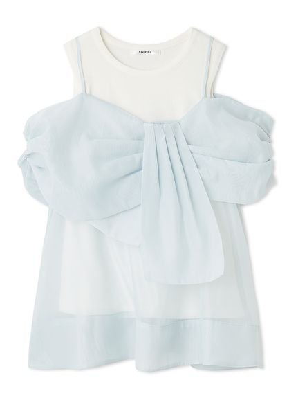 【スナイデル/SNIDEL】のデザインブラウスSETノースリカットソー インテリア・キッズ・メンズ・レディースファッション・服の通販 founy(ファニー) 　ファッション　Fashion　レディースファッション　Fashion for Women　トップス・カットソー　Cut & Sew Tops　シャツ・ブラウス・オフィスカジュアル　Elegant Blouses & Button-Ups　カットソー・ベーシックTシャツ　Cut-and-Sewn Tops / Stretch Tees & Basics　オーガンジー　Organza Fabric　ギャザー　Gathered, Ruffled　コンビ　Combo, Combination Style　シンプル　Simple, Minimal　ストレート　Straight, Straight Cut　タンク　Tank Top, Sleeveless Top　ボトム　Bottoms, Lower Wear　ラップ　Wrap, Wrap Design　リボン　Ribbon, Bow　おすすめ　Recommended / Our Picks　エレガント 上品　Elegant　LBLU[081]|ID: prp329100004645164 ipo3291000000033521849