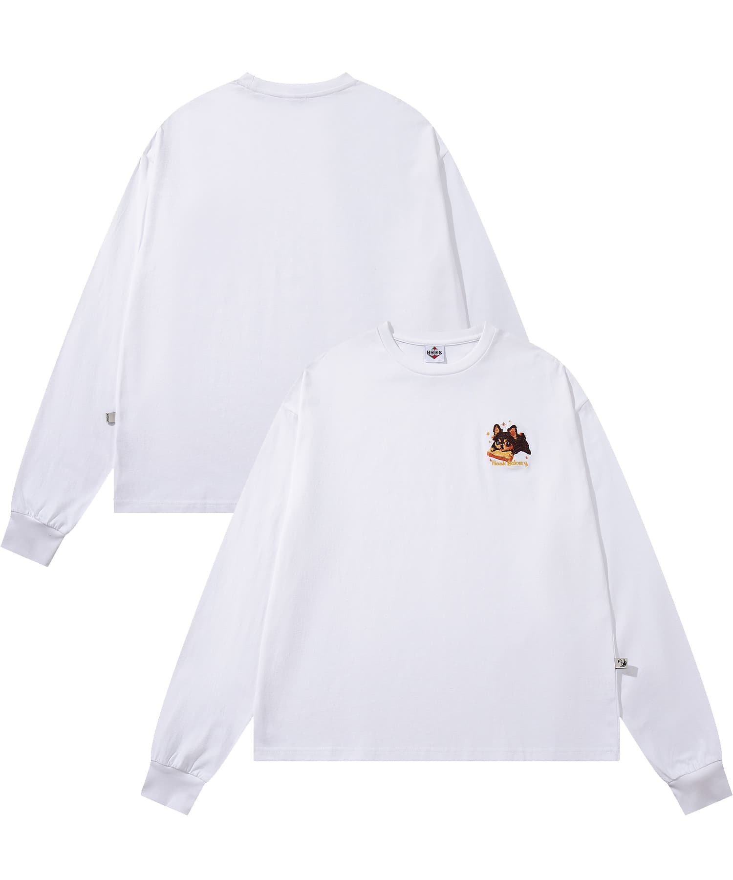 【アイモハ/aimoha】のHOOK -original- DOGワンポイント刺繍ロンTEE インテリア・キッズ・メンズ・レディースファッション・服の通販 founy(ファニー) 　ファッション　Fashion　レディースファッション　Fashion for Women　トップス・カットソー　Cut & Sew Tops　ロングTシャツ・Tシャツ　Longline T-Shirts & Tees　シンプル　Simple, Minimal　ビッグ　Big, Oversized　フロント　Front, Front Design　リラックス　Relax, Relaxed Fit　ワンポイント　One Point, Statement Accent　犬　Dog　ホワイト|ID: prp329100004645172 ipo3291000000033522058