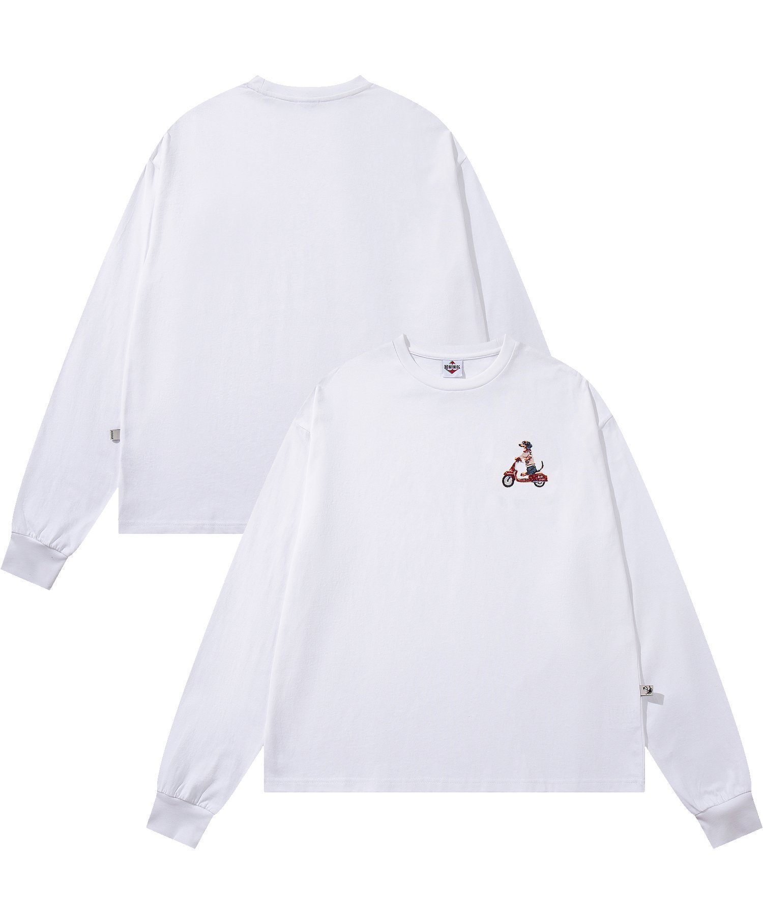 【アイモハ/aimoha】のHOOK -original- DOGワンポイント刺繍ロンTEE インテリア・キッズ・メンズ・レディースファッション・服の通販 founy(ファニー) 　ファッション　Fashion　レディースファッション　Fashion for Women　トップス・カットソー　Cut & Sew Tops　ロングTシャツ・Tシャツ　Longline T-Shirts & Tees　シンプル　Simple, Minimal　ビッグ　Big, Oversized　フロント　Front, Front Design　リラックス　Relax, Relaxed Fit　ワンポイント　One Point, Statement Accent　犬　Dog　オフホワイト|ID: prp329100004645172 ipo3291000000033522063