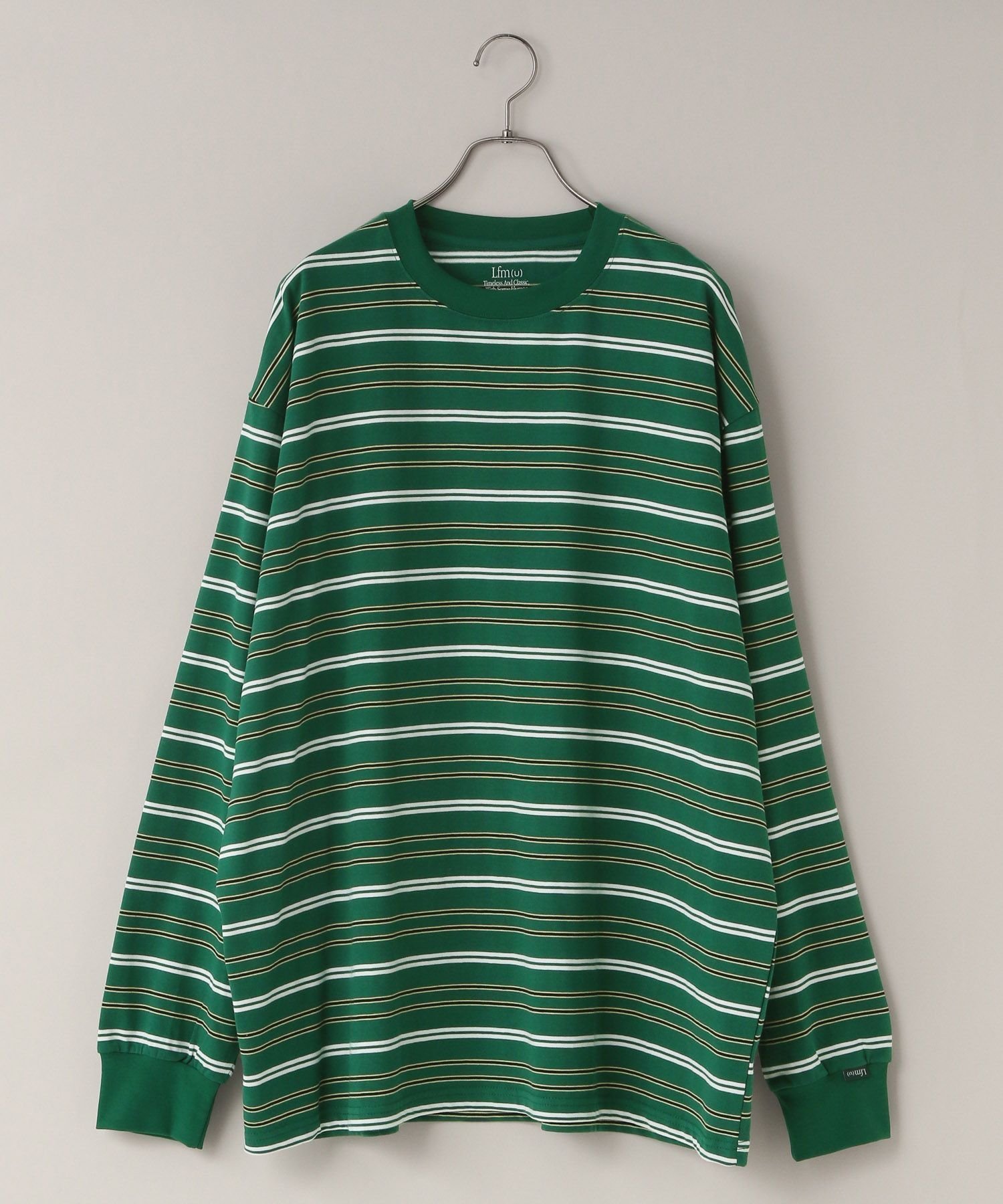 【ローリーズファーム/LOWRYS FARM】の【新ラインLFM】CREW NECK ボーダーT/LS【UNISEX】 インテリア・キッズ・メンズ・レディースファッション・服の通販 founy(ファニー) 　ファッション　Fashion　レディースファッション　Fashion for Women　ユニセックス　Unisex, Genderless　なめらか　Smooth, Silky Texture　スリーブ　Sleeve, Long Sleeve / Short Sleeve　ボーダー　Border, Stripe　ルーズ　Loose, Oversized　ロング　Long, Long-Length　グリーン75|ID: prp329100004645201 ipo3291000000033599469