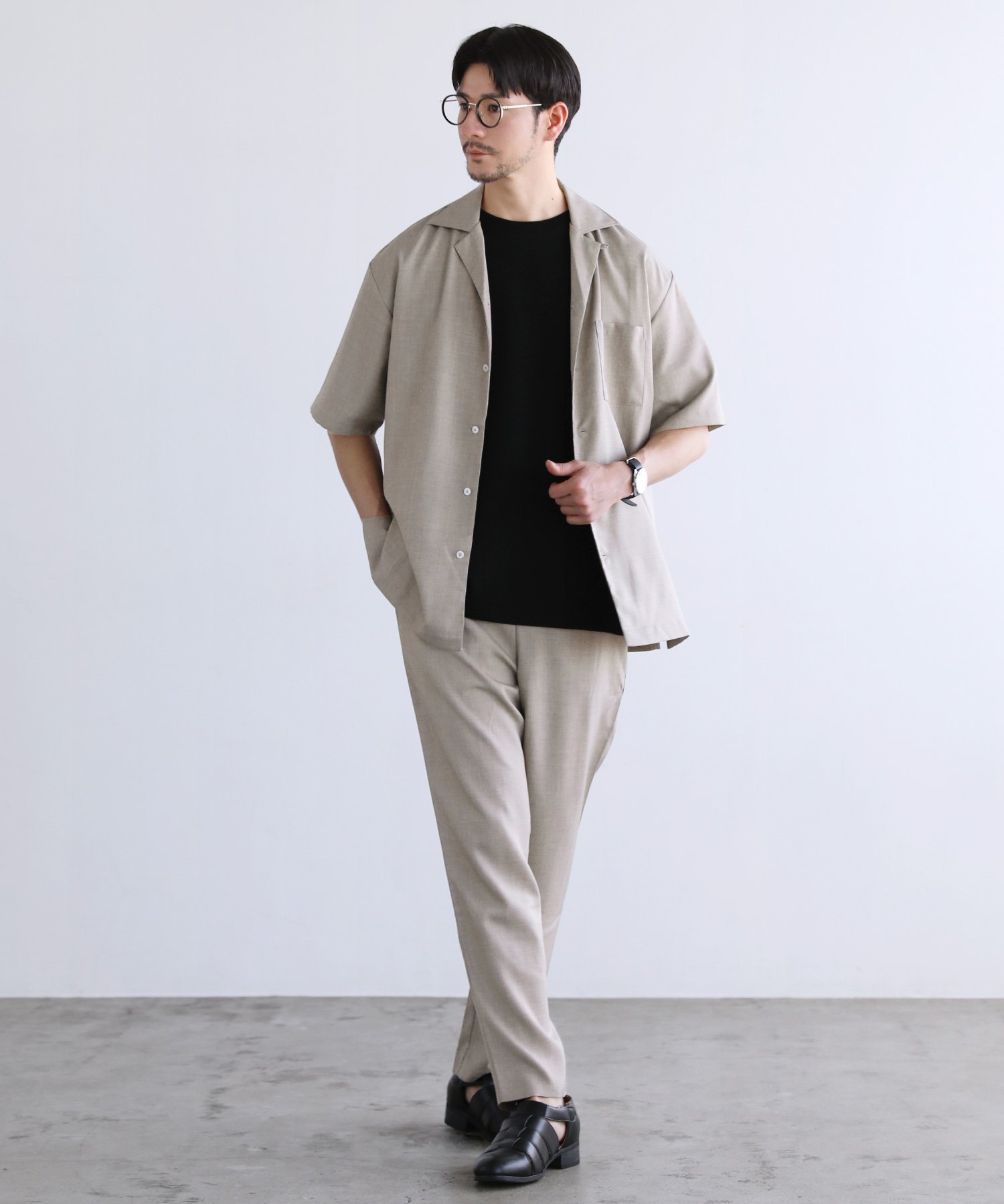 【ザ カジュアル/THE CASUAL / MEN】の【セットアップ 2点セット】接触冷感テックリネンノーカラー半袖カーデorオープンカラー半袖シャツ/&テーパードパンツセットアップ インテリア・キッズ・メンズ・レディースファッション・服の通販 founy(ファニー) 　ファッション　Fashion　メンズファッション　Fashion for Men　ボトムス　Bottoms　セットアップ　Set-Up, Coordinated Outfit　リネン　Linen, Linen Fabric　半袖　Short Sleeve, Half Sleeve　夏　Summer　ベージュ系|ID: prp329100004645710 ipo3291000000033530601