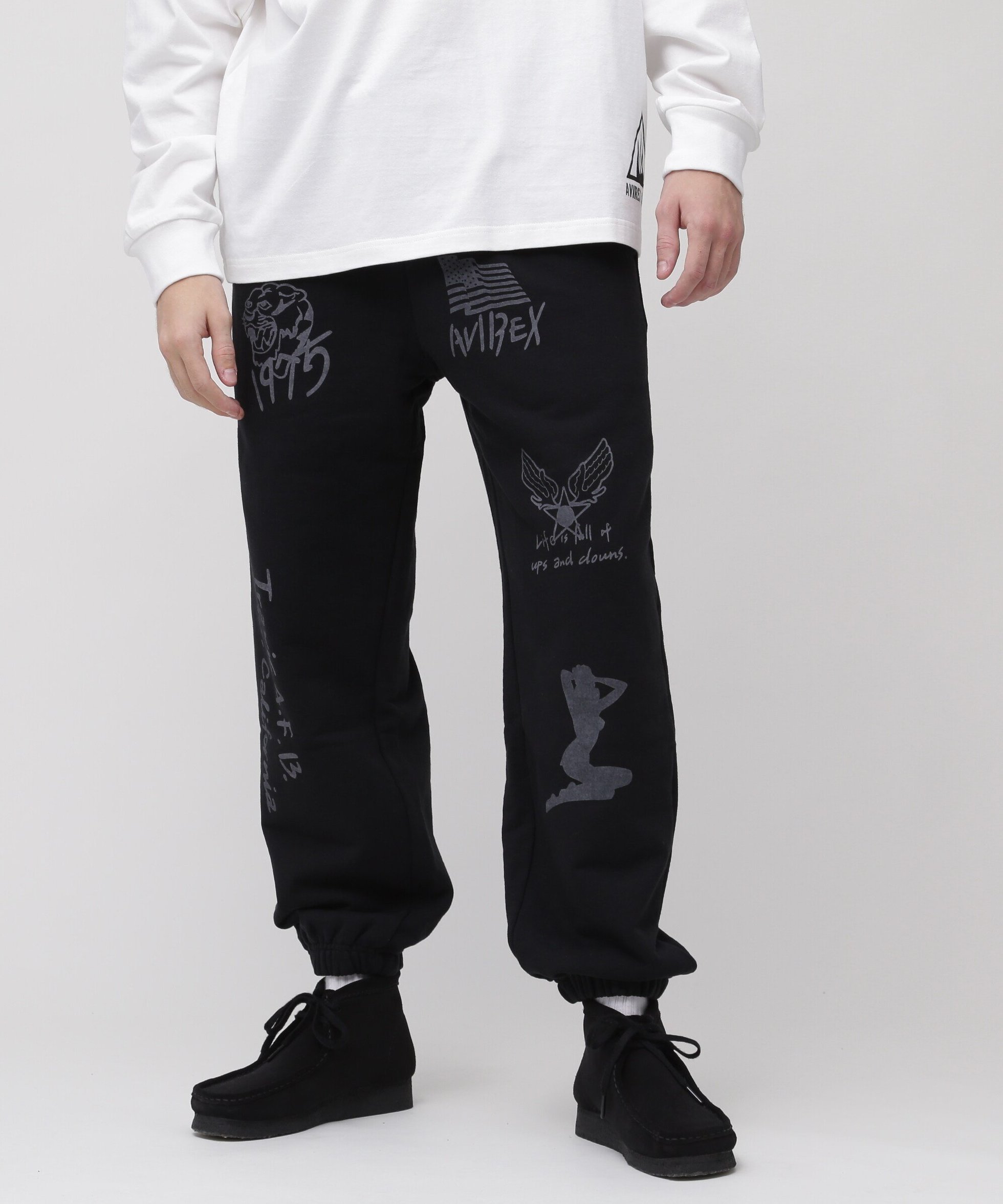 【アヴィレックス/AVIREX / MEN】の《WEB限定》STENCIL PRINT SWEAT PANTS / ステンシル プリント スウェットパンツ / AVIREX / アヴィレ インテリア・キッズ・メンズ・レディースファッション・服の通販 founy(ファニー) 　ファッション　Fashion　メンズファッション　Fashion for Men　ボトムス　Bottoms　ジャケット　Jacket, Outerwear　スペシャル　Special, Limited Edition　トレンド　Trend, Trending Now　プリント　Print, Printed Pattern　ベーシック　Basic, Essential　ポケット　Pocket, Pocket Detail　ミリタリー　Military, Army Style　ブラック|ID: prp329100004645718 ipo3291000000033530756