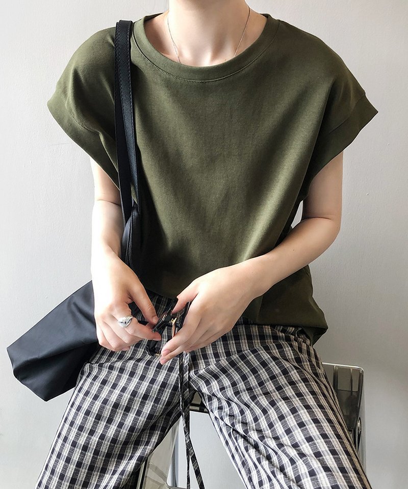 【ココモモ/COCOMOMO】のtシャツ カットソー フレンチスリーブ レディース トップス クルーネック インテリア・キッズ・メンズ・レディースファッション・服の通販 founy(ファニー) 　ファッション　Fashion　レディースファッション　Fashion for Women　トップス・カットソー　Cut & Sew Tops　シャツ・ブラウス・オフィスカジュアル　Elegant Blouses & Button-Ups　ロングTシャツ・Tシャツ　Longline T-Shirts & Tees　カットソー・ベーシックTシャツ　Cut-and-Sewn Tops / Stretch Tees & Basics　カットソー　Cut and Sewn Top　スリーブ　Sleeve, Long Sleeve / Short Sleeve　フレンチ　French, French Style　夏　Summer　ダークグリーン|ID: prp329100004645727 ipo3291000000033530880