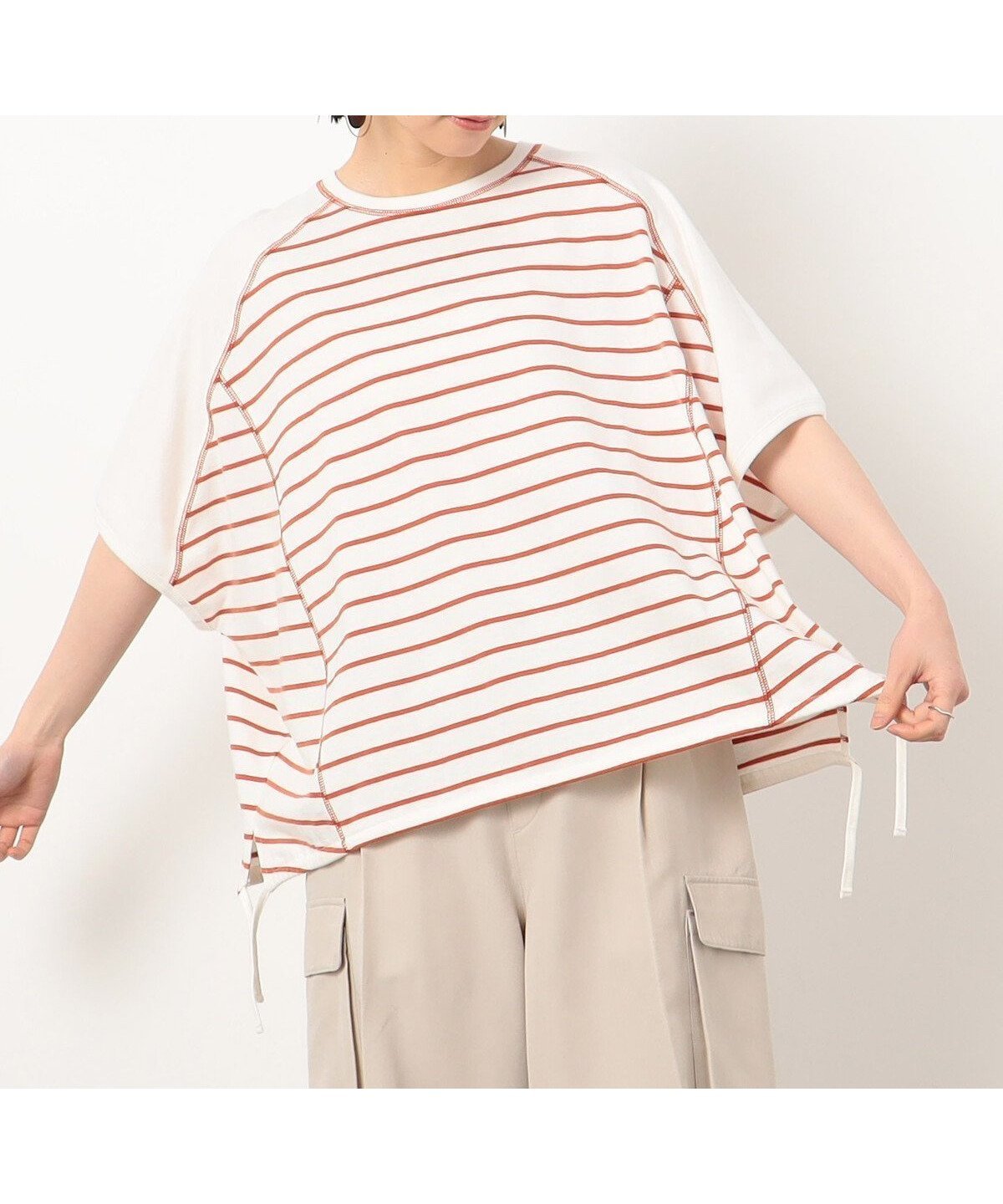 【コムサイズム/COMME CA ISM】のボーダー ドルマンスリーブTシャツ インテリア・キッズ・メンズ・レディースファッション・服の通販 founy(ファニー) 　ファッション　Fashion　レディースファッション　Fashion for Women　トップス・カットソー　Cut & Sew Tops　シャツ・ブラウス・オフィスカジュアル　Elegant Blouses & Button-Ups　ロングTシャツ・Tシャツ　Longline T-Shirts & Tees　ボーダー　Border, Stripe　ポケット　Pocket, Pocket Detail　ヨーク　Yoke, Yoke Design　無地　Plain, Solid Color　オレンジ|ID: prp329100004645787 ipo3291000000033531402