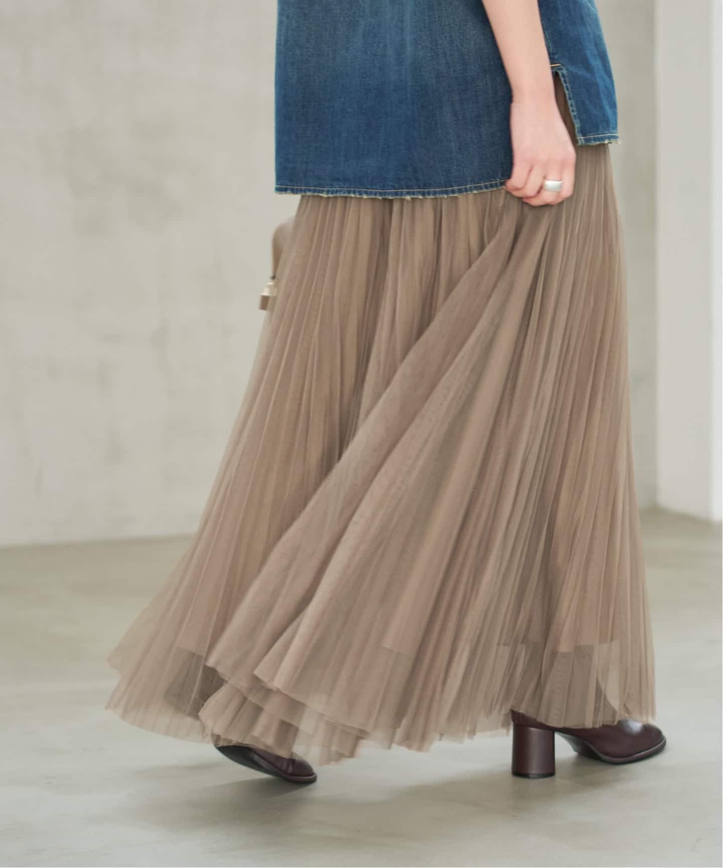 【スピック&スパン/Spick & Span】のランダムチュールプリーツスカート インテリア・キッズ・メンズ・レディースファッション・服の通販 founy(ファニー) 　ファッション　Fashion　レディースファッション　Fashion for Women　スカート　Skirts　プリーツスカート / 上品フェミニンスタイル　Pleated Skirts　シンプル　Simple, Minimal　チュール　Tulip, Tulip Motif　プリーツ　Pleats, Pleated　マキシ　Maxi, Full Length　ランダム　Random, Irregular　エレガント 上品　Elegant　ブラウン D|ID: prp329100004646056 ipo3291000000033798825