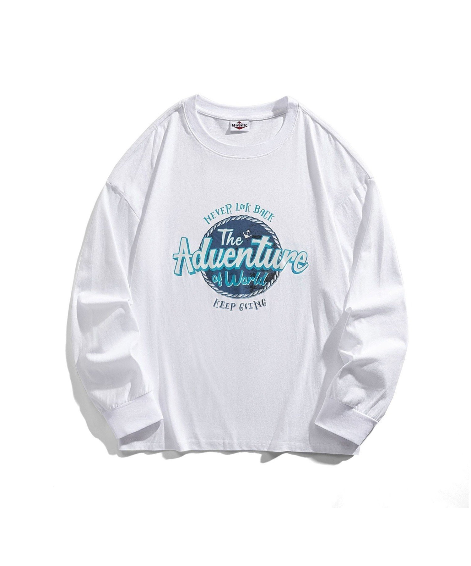 【アイモハ/aimoha】のHOOK/【HOOK】 -original- 古着風アメカジロゴプリントロングTEE インテリア・キッズ・メンズ・レディースファッション・服の通販 founy(ファニー) 　ファッション　Fashion　レディースファッション　Fashion for Women　キャップ　Cap, Baseball Cap　ジャケット　Jacket, Outerwear　スキニー　Skinny, Slim Fit　スタイリッシュ　Stylish, Fashionable　スニーカー　Sneakers, Trainers　スポーツ　Sports, Activewear　ダウン　Down, Puffer　チェック　Check, Plaid, Tartan　デニム　Denim, Jeans Material　トレンド　Trend, Trending Now　トートバッグ　Tote Bag, Large Shoulder Bag　定番　Standard, Basic Item　人気　Popular, Best Seller　フロント　Front, Front Design　メンズ　Men's, Menswear　リラックス　Relax, Relaxed Fit　ロング　Long, Long-Length　ワイド　Wide, Wide Fit　おすすめ　Recommended / Our Picks　ホワイト|ID: prp329100004646070 ipo3291000000033533249