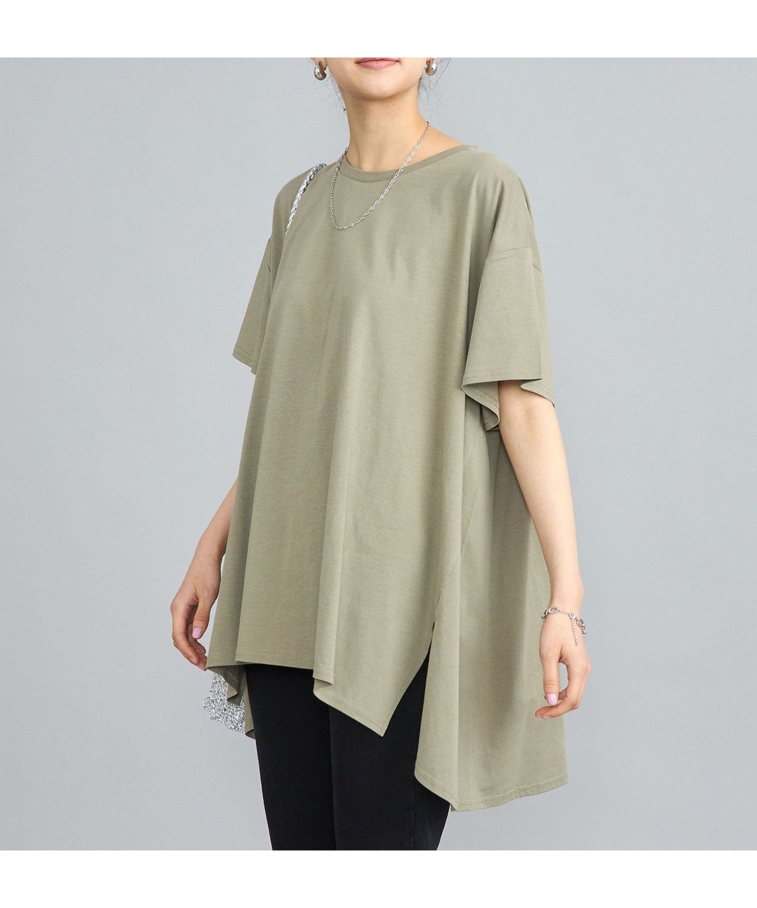【コーエン/COEN】のAラインチュニックTシャツ(WEB限定カラー) インテリア・キッズ・メンズ・レディースファッション・服の通販 founy(ファニー) 　ファッション　Fashion　レディースファッション　Fashion for Women　トップス・カットソー　Cut & Sew Tops　シャツ・ブラウス・オフィスカジュアル　Elegant Blouses & Button-Ups　ロングTシャツ・Tシャツ　Longline T-Shirts & Tees　おすすめ　Recommended / Our Picks　スキニー　Skinny, Slim Fit　スリット　Slit, Slit Detail　チュニック　Tunic, Long Top　ボトム　Bottoms, Lower Wear　ワイド　Wide, Wide Fit　OLIVE|ID: prp329100004646107 ipo3291000000033597309