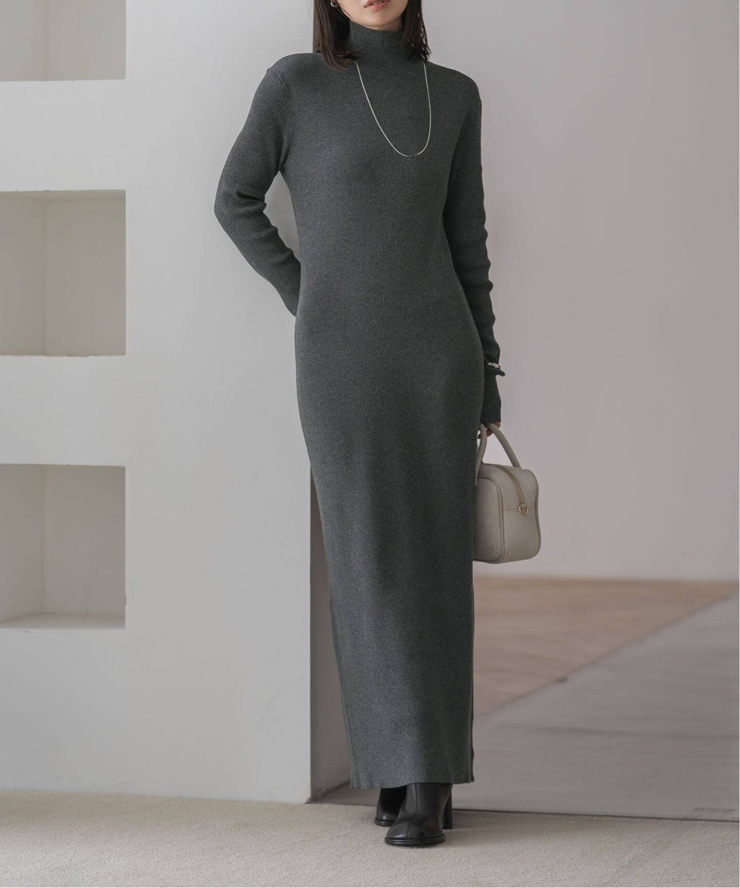 【ノーブル / スピック&スパン/NOBLE / Spick & Span】のRY/PLリブハイネックロングワンピース インテリア・キッズ・メンズ・レディースファッション・服の通販 founy(ファニー) 　ファッション　Fashion　レディースファッション　Fashion for Women　ワンピース　Dresses　シンプル　Simple, Minimal　ジャケット　Jacket, Outerwear　ベスト　Vest, Waistcoat　ベーシック　Basic, Essential　ロング　Long, Long-Length　エレガント 上品　Elegant　A/W・秋冬　Autumn/Winter　グレー|ID: prp329100004646146 ipo3291000000033533930
