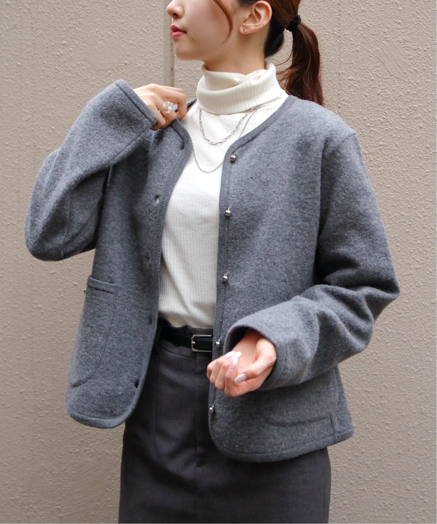 【ステップス/STEPS】のWOOL KNIT JACKET インテリア・キッズ・メンズ・レディースファッション・服の通販 founy(ファニー) 　ファッション　Fashion　レディースファッション　Fashion for Women　アウター　Coat / Outerwear Collection　レディースジャケット・軽アウター　Jackets　トップス・カットソー　Cut & Sew Tops　ニット　Knit Tops & Sweaters　カーディガン　Cardigan, Knitwear　ジャケット　Jacket, Outerwear　パイピング　Piping, Trim Design　パープル　Purple, Violet　ベーシック　Basic, Essential　冬　Winter / This Winter　秋　Autumn　GRY|ID: prp329100004646161 ipo3291000000033585326