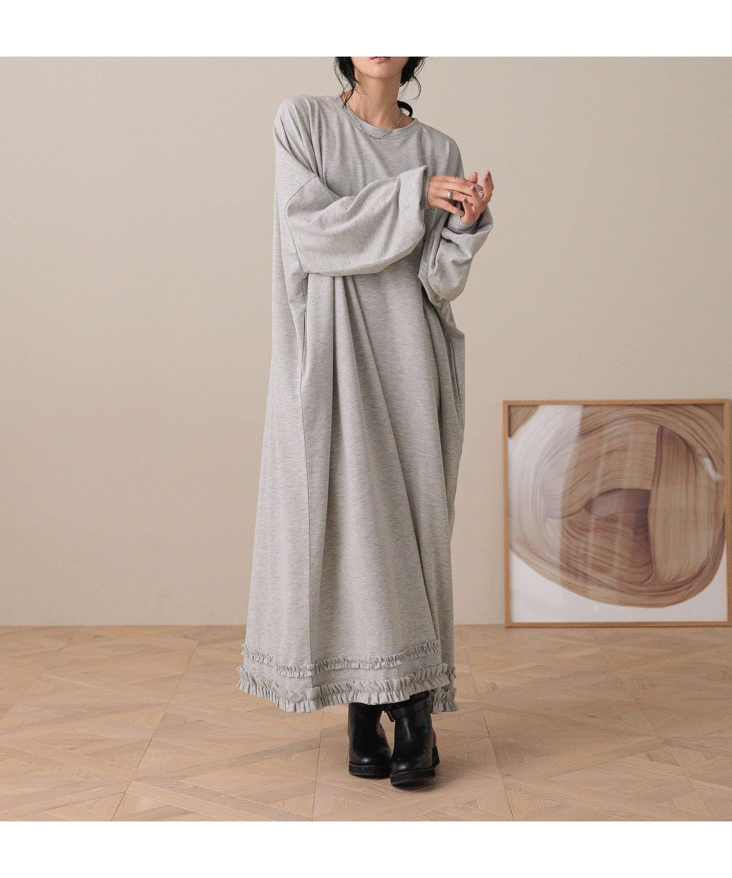【ローリーズファーム/LOWRYS FARM】のモンスターフリルワンピース インテリア・キッズ・メンズ・レディースファッション・服の通販 founy(ファニー) 　ファッション　Fashion　レディースファッション　Fashion for Women　ワンピース　Dresses　ショルダー　Shoulder, Shoulder Strap　シンプル　Simple, Minimal　ジャケット　Jacket, Outerwear　ドロップ　Drop Shoulder, Dropped Style　フリル　Frill, Ruffle　ブルゾン　Blouson, Bomber Jacket　ポケット　Pocket, Pocket Detail　グレー|ID: prp329100004646186 ipo3291000000033534242