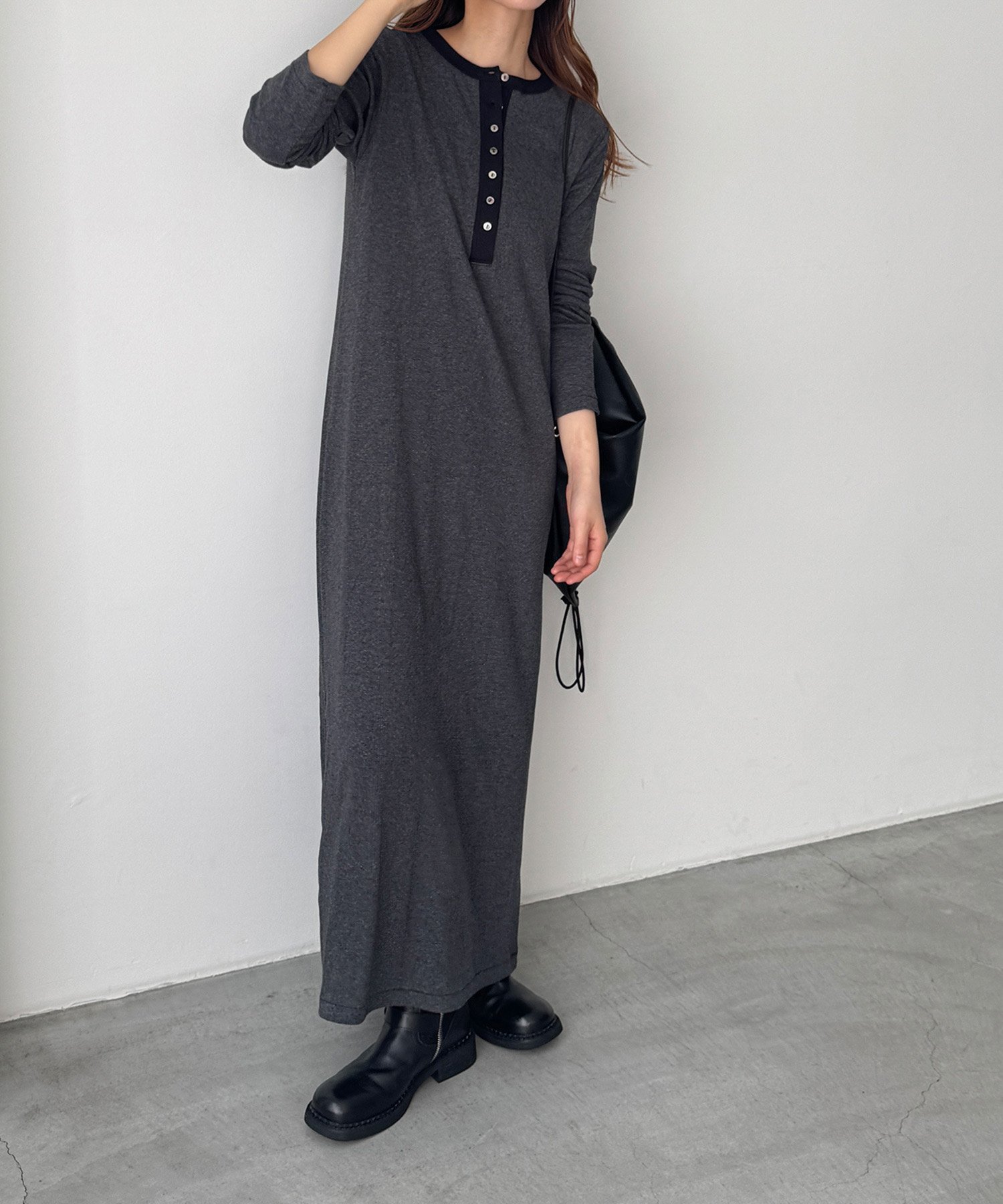 【キャナルジーン/CANAL JEAN】のMiller パネルリブヘンリーワンピース インテリア・キッズ・メンズ・レディースファッション・服の通販 founy(ファニー) 　ファッション　Fashion　レディースファッション　Fashion for Women　ワンピース　Dresses　アクセサリー　Fashion Accessories　インナー　Innerwear　グレー系ソノタ|ID: prp329100004646202 ipo3291000000033534335