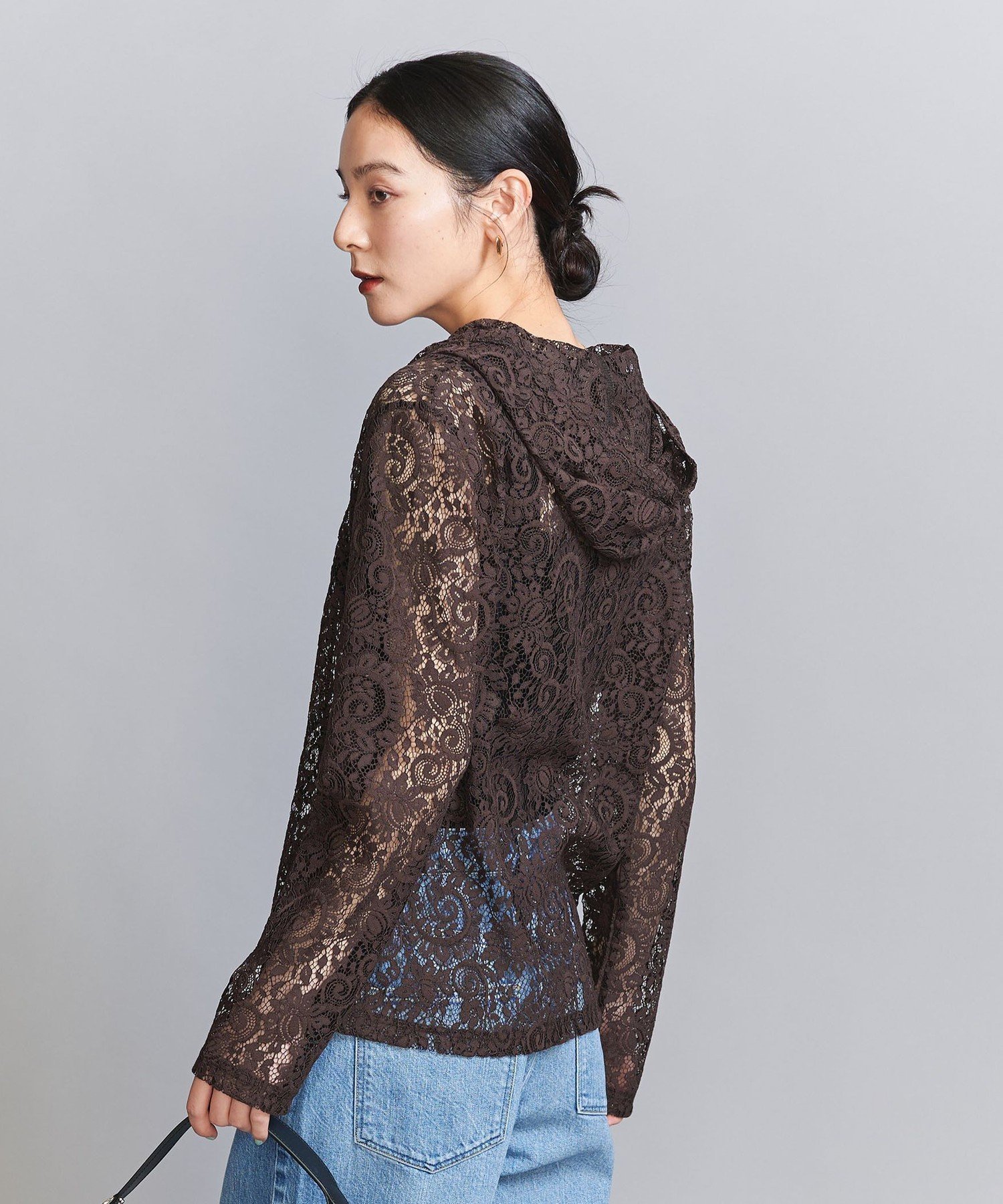 【ユナイテッドアローズ/UNITED ARROWS】のレース ハーフジップ フーディ インテリア・キッズ・メンズ・レディースファッション・服の通販 founy(ファニー) 　ファッション　Fashion　レディースファッション　Fashion for Women　おすすめ　Recommended / Our Picks　インナー　Innerwear　グラフィック　Graphic, Graphic Design　ジャケット　Jacket, Outerwear　スポーティ　Sporty, Casual Athletic　フェミニン　Feminine, Girly　フロント　Front, Front Design　プリント　Print, Printed Pattern　レース　Lace, Lace Fabric　DK.BROWN|ID: prp329100004646212 ipo3291000000033534407