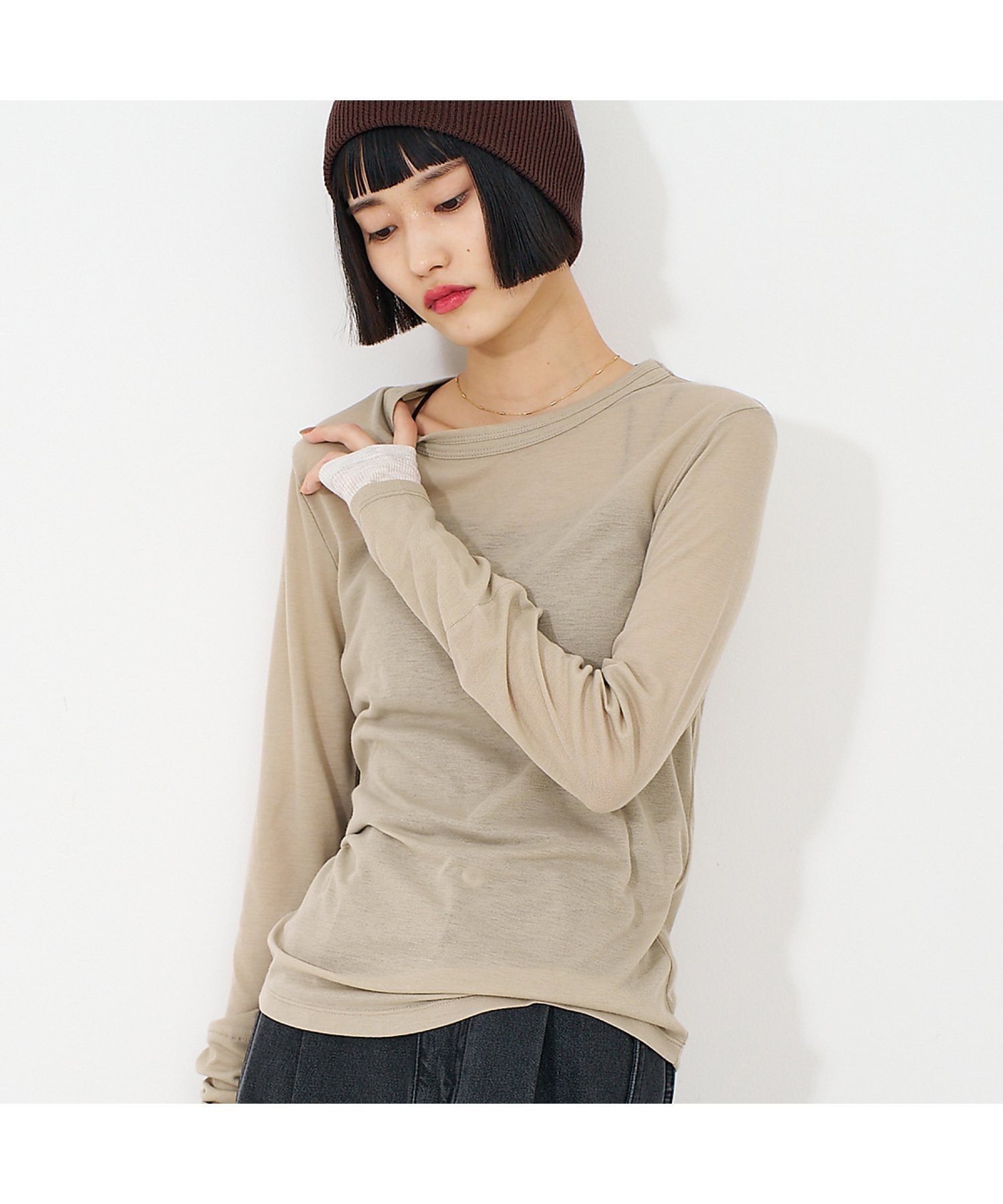 【ノミネ/NOMINE】のダブルスリーブ シアー ロンT インテリア・キッズ・メンズ・レディースファッション・服の通販 founy(ファニー) 　ファッション　Fashion　レディースファッション　Fashion for Women　トップス・カットソー　Cut & Sew Tops　ロングTシャツ・Tシャツ　Longline T-Shirts & Tees　おすすめ　Recommended / Our Picks　シアー　Sheer, See-Through　スリーブ　Sleeve, Long Sleeve / Short Sleeve　ダブル　Double, Double-Breasted　ベーシック　Basic, Essential　ラウンド　Round, Round Neck　A/W・秋冬　Autumn/Winter　アイボリー|ID: prp329100004646262 ipo3291000000033534746