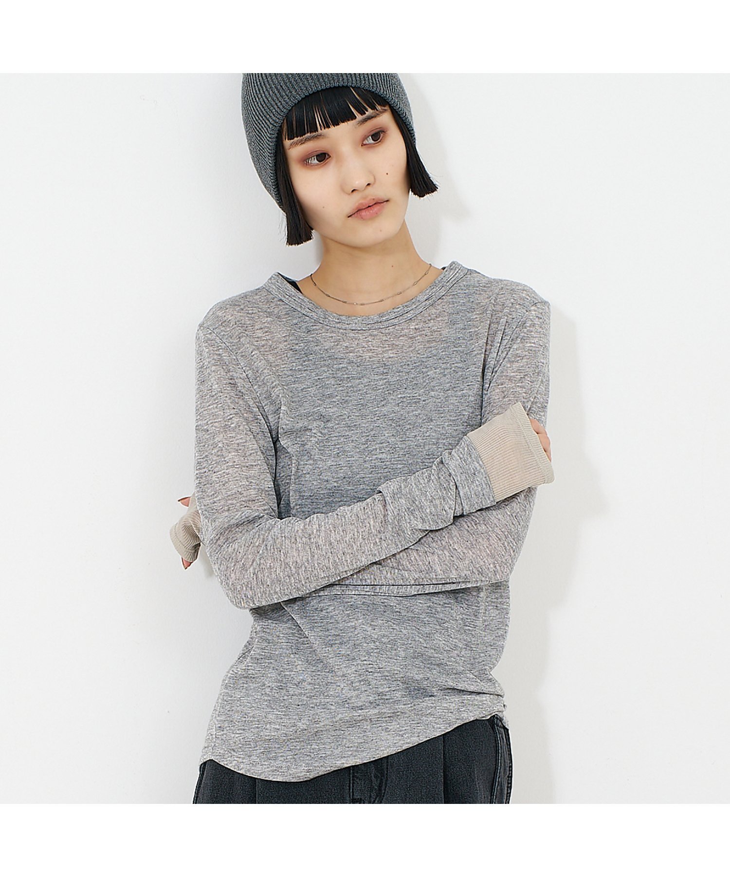 【ノミネ/NOMINE】のダブルスリーブ シアー ロンT インテリア・キッズ・メンズ・レディースファッション・服の通販 founy(ファニー) 　ファッション　Fashion　レディースファッション　Fashion for Women　トップス・カットソー　Cut & Sew Tops　ロングTシャツ・Tシャツ　Longline T-Shirts & Tees　おすすめ　Recommended / Our Picks　シアー　Sheer, See-Through　スリーブ　Sleeve, Long Sleeve / Short Sleeve　ダブル　Double, Double-Breasted　ベーシック　Basic, Essential　ラウンド　Round, Round Neck　A/W・秋冬　Autumn/Winter　ライトグレー|ID: prp329100004646262 ipo3291000000033534748