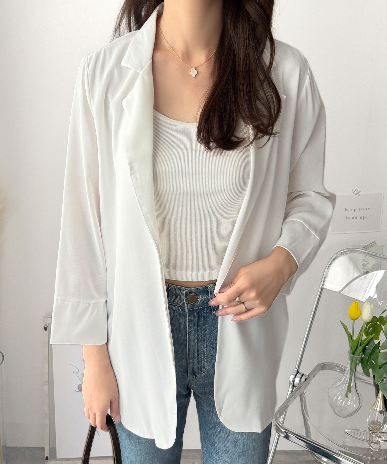 【アミュレット/Amulet】の【Amulet】エアリーテーラードジャケット インテリア・キッズ・メンズ・レディースファッション・服の通販 founy(ファニー) 　ファッション　Fashion　レディースファッション　Fashion for Women　アウター　Coat / Outerwear Collection　レディースジャケット・軽アウター　Jackets　テーラードジャケット / 通勤・きれいめスタイル　Tailored Jackets & Blazers　エアリー　Airy Texture　キャミソール　Camisole, Spaghetti Strap Top　シンプル　Simple, Minimal　デニム　Denim, Jeans Material　リラックス　Relax, Relaxed Fit　ホワイト|ID: prp329100004646270 ipo3291000000033534797