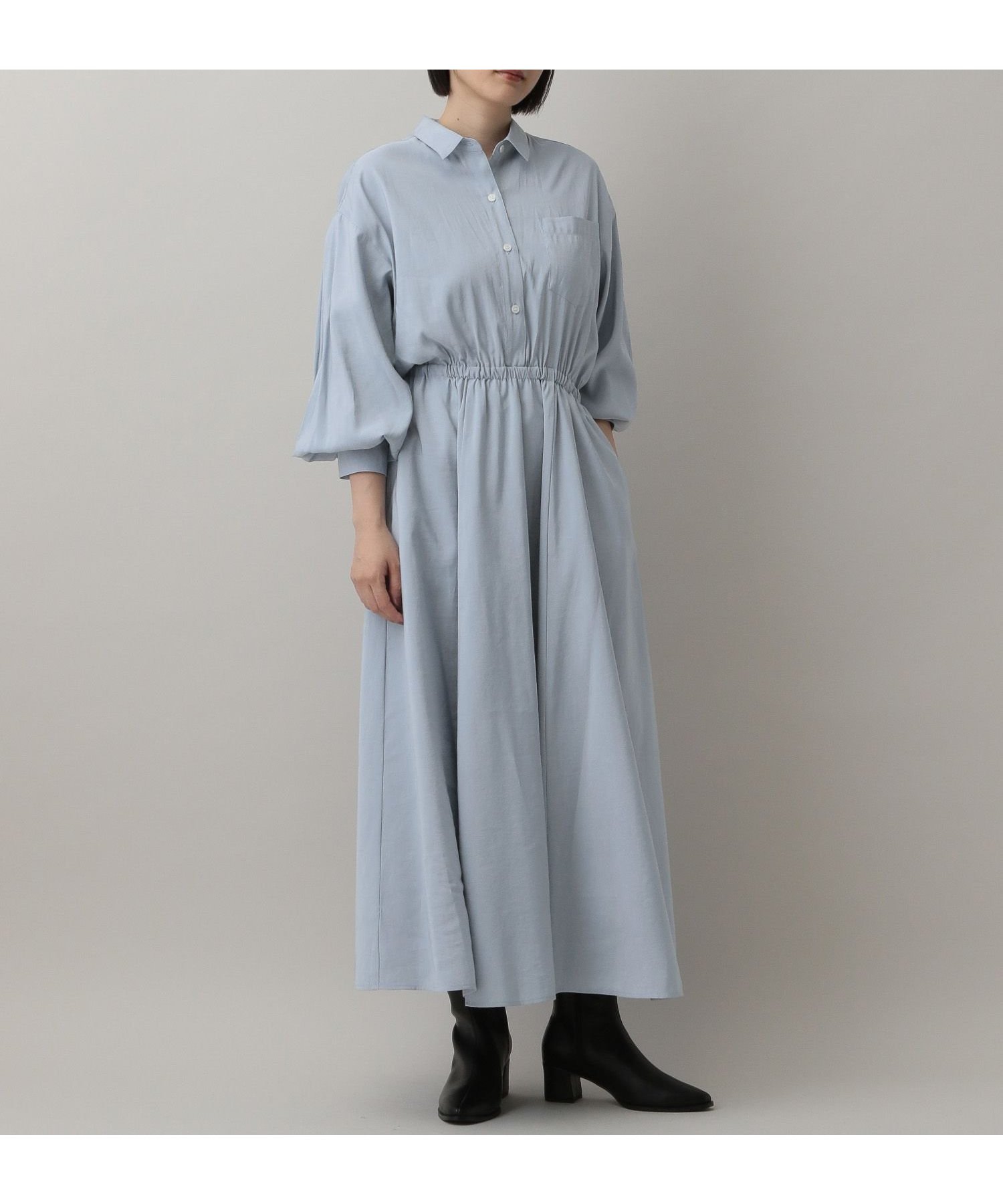 【アパートバイローリーズ/apart by lowrys】のドロストシャツワンピース インテリア・キッズ・メンズ・レディースファッション・服の通販 founy(ファニー) 　ファッション　Fashion　レディースファッション　Fashion for Women　ワンピース　Dresses　シャツワンピース / 1枚で着映えコーデ　Shirt Dresses　キャップ　Cap, Baseball Cap　シンプル　Simple, Minimal　スニーカー　Sneakers, Trainers　ダウン　Down, Puffer　フレア　Flare, Flared　ポケット　Pocket, Pocket Detail　ミックス　Mix, Mixed Style　洗える　Machine Washable　ライトブルー81|ID: prp329100004646275 ipo3291000000033611394