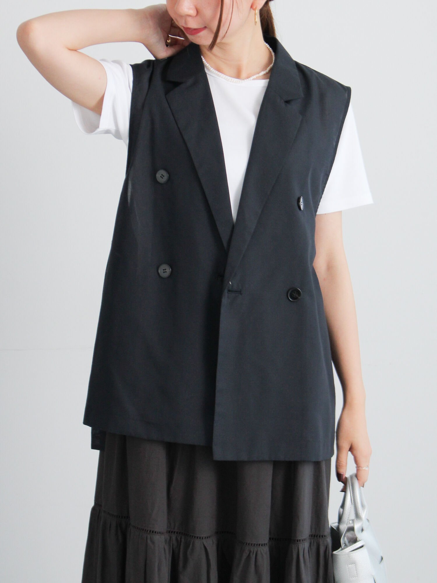 【テチチ/Te chichi】のサイドオープンライトジレ インテリア・キッズ・メンズ・レディースファッション・服の通販 founy(ファニー) 　ファッション　Fashion　レディースファッション　Fashion for Women　アウター　Coat / Outerwear Collection　トップス・カットソー　Cut & Sew Tops　ベスト&ジレ / 重ね着スタイル　Vests & Gilets　クラシカル　Classical, Vintage-Inspired　ダブル　Double, Double-Breasted　ロング　Long, Long-Length　エレガント 上品　Elegant　ネイビー|ID: prp329100004646276 ipo3291000000033534847