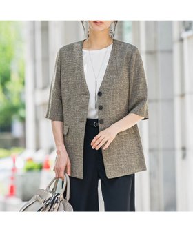 【ロートレ アモン/LAUTRE AMONT】のトリッカースラブハーフスリーブジャケット≪手洗い可能・防シワ・UV≫ 人気、トレンドファッション・服の通販 founy(ファニー) ファッション Fashion レディースファッション Fashion for Women アウター Coat / Outerwear Collection レディースジャケット・軽アウター Jackets 秋 Autumn クラシック Classic, Timeless Style ジャケット Jacket, Outerwear ツイード Twill, Twill Weave トレンド Trend, Trending Now バランス Balance, Style Balance 半袖 Short Sleeve, Half Sleeve ミックス Mix, Mixed Style |ID:prp329100004646279