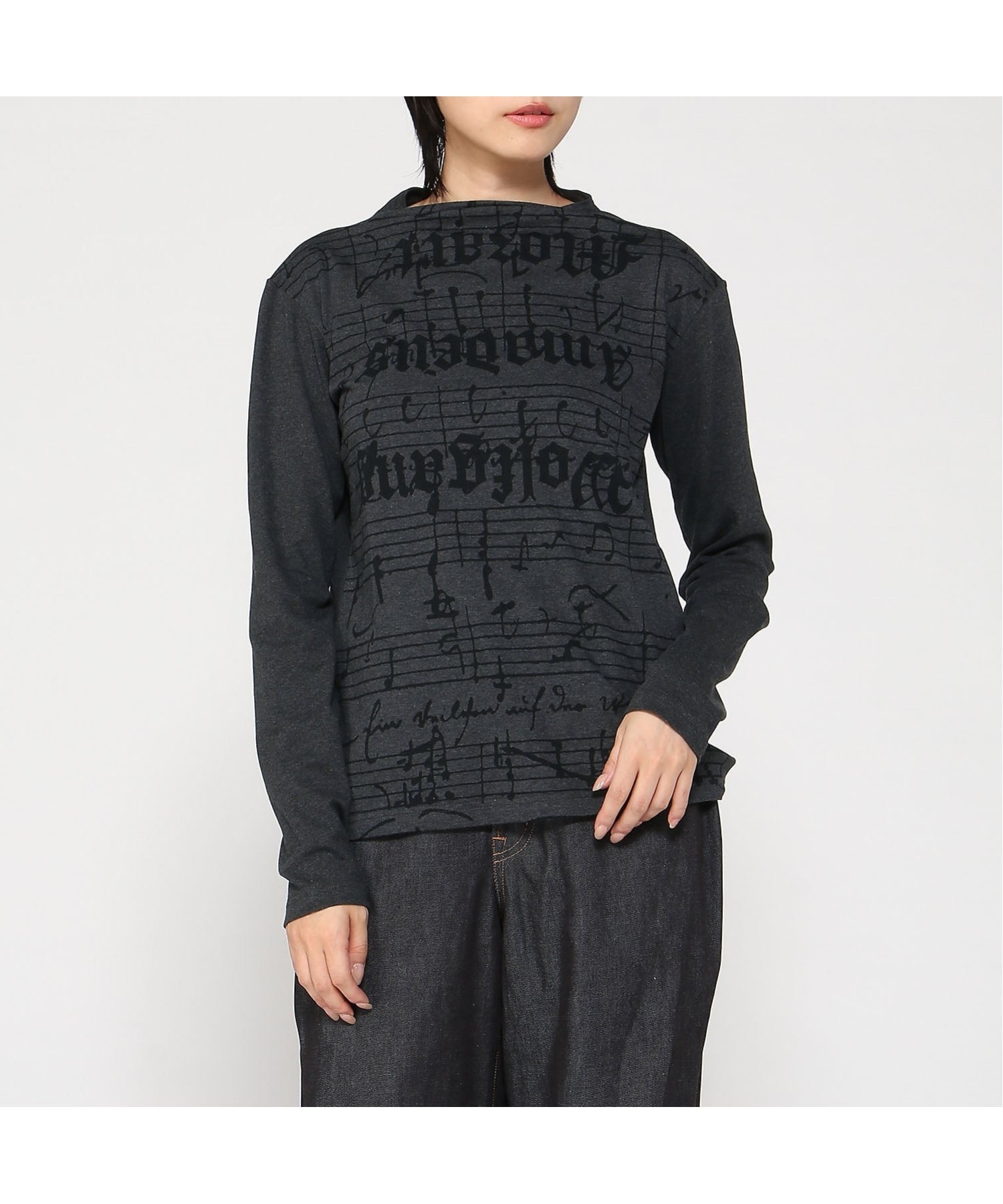 【ゴム/gomme】のボトルネックT インテリア・キッズ・メンズ・レディースファッション・服の通販 founy(ファニー) 　ファッション　Fashion　レディースファッション　Fashion for Women　エレガント 上品　Elegant　スリーブ　Sleeve, Long Sleeve / Short Sleeve　デニム　Denim, Jeans Material　フロント　Front, Front Design　プリント　Print, Printed Pattern　ボトルネック　Bottle Neck, Mock Neck　ロング　Long, Long-Length　無地　Plain, Solid Color　チャコール|ID: prp329100004646299 ipo3291000000033535170