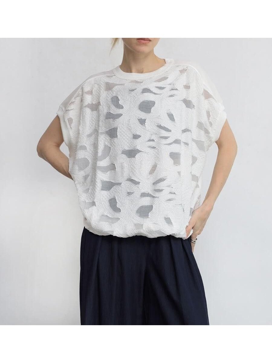 【ラシュッド/LASUD】のカットジャガード切替PO インテリア・キッズ・メンズ・レディースファッション・服の通販 founy(ファニー) 　ファッション　Fashion　レディースファッション　Fashion for Women　カットジャガード　Cut Jacquard　バランス　Balance, Style Balance　フロント　Front, Front Design　ボトム　Bottoms, Lower Wear　切替　Switching, Contrast Panel　ホワイト|ID: prp329100004646328 ipo3291000000033535622