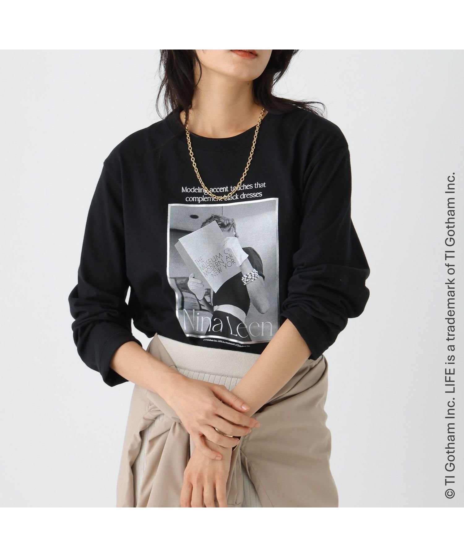 【エルーラ/Elura】のLIFE PCプリントロンTEE/498587 インテリア・キッズ・メンズ・レディースファッション・服の通販 founy(ファニー) 　ファッション　Fashion　レディースファッション　Fashion for Women　トップス・カットソー　Cut & Sew Tops　ロングTシャツ・Tシャツ　Longline T-Shirts & Tees　インナー　Innerwear　ヴィンテージ　Vintage Style　グラフィック　Graphic, Graphic Design　コレクション　Collection, Seasonal Line　シンプル　Simple, Minimal　ジャケット　Jacket, Outerwear　雑誌　Magazine, Fashion Magazine　デニム　Denim, Jeans Material　プリント　Print, Printed Pattern　ボトム　Bottoms, Lower Wear　モノトーン　Monotone, Black and White　ワイド　Wide, Wide Fit　おすすめ　Recommended / Our Picks　ブラック09|ID: prp329100004646371 ipo3291000000033536106
