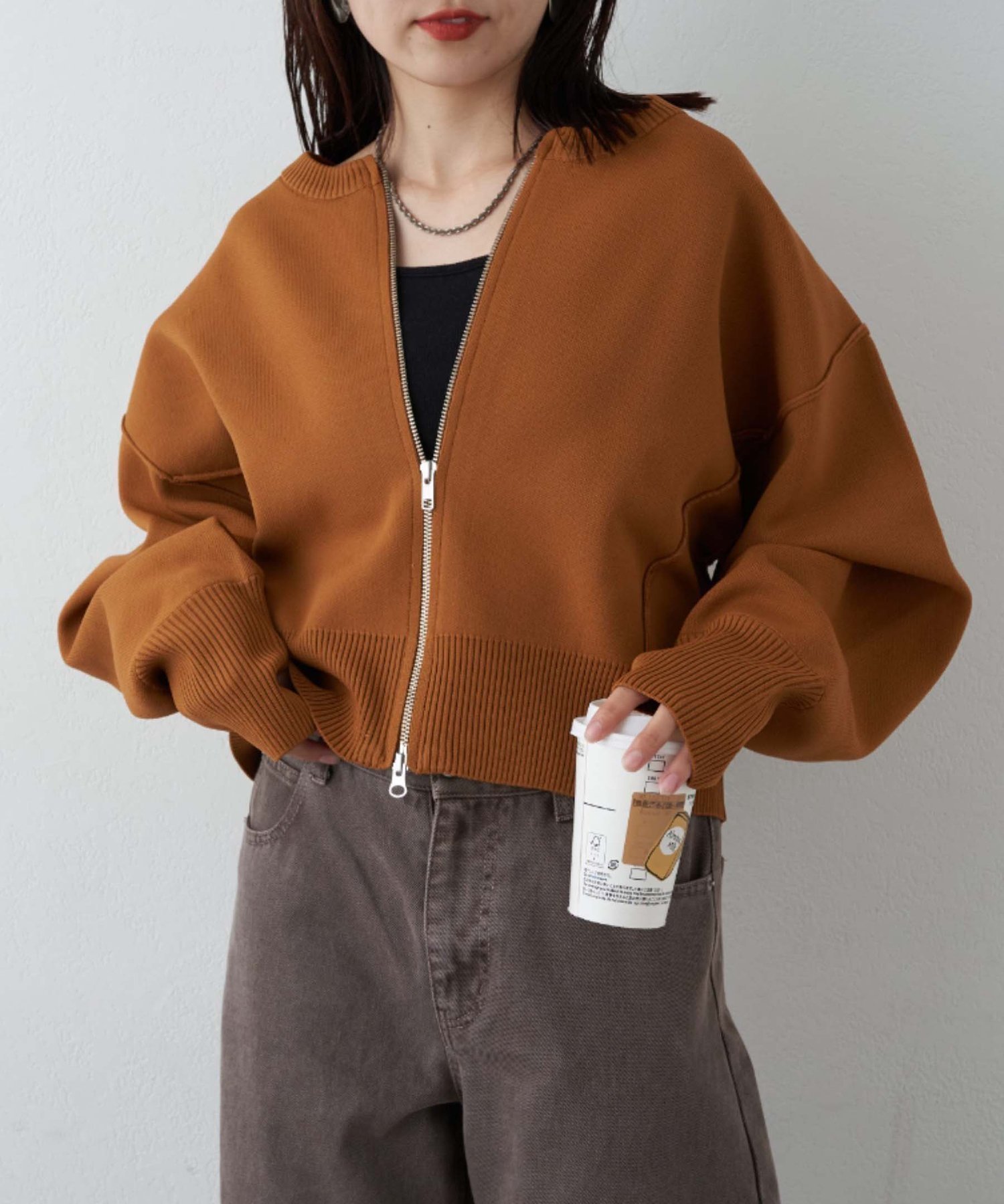 【チャオパニックティピー/CIAOPANIC TYPY】のスポンディッシュ2wayZIPカーデ インテリア・キッズ・メンズ・レディースファッション・服の通販 founy(ファニー) 　ファッション　Fashion　レディースファッション　Fashion for Women　おすすめ　Recommended / Our Picks　カーディガン　Cardigan, Knitwear　キャミワンピース　Cami Dress, Slip Dress　ジップ　Zip, Zipper　スラックス　Slacks, Dress Pants　デニム　Denim, Jeans Material　ボトム　Bottoms, Lower Wear　キャメル|ID: prp329100004646825 ipo3291000000033543126