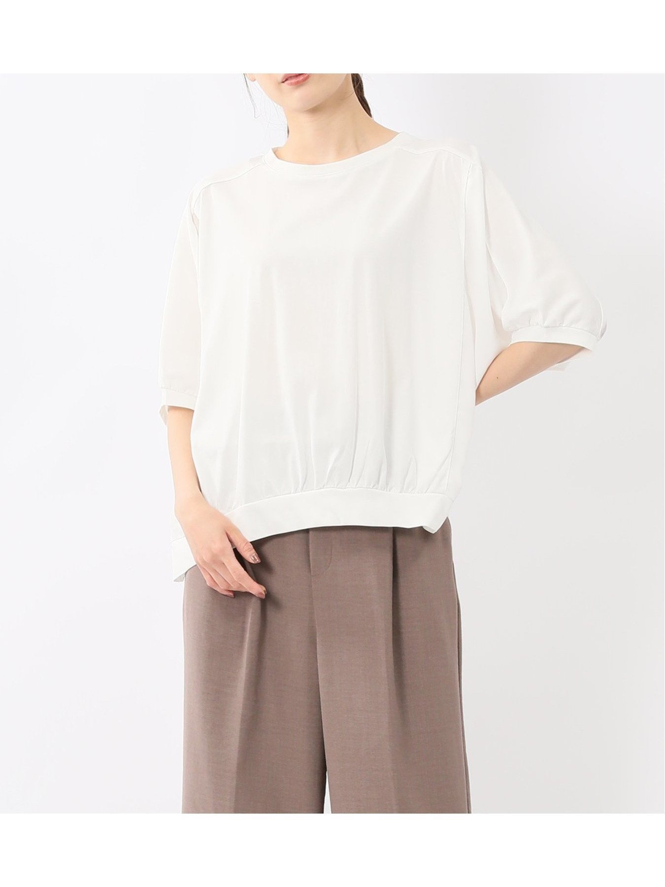 【タカキュー/TAKA-Q】の異素材切替 クルーネック ドルマンプルオーバー 人気、トレンドファッション・服の通販 founy(ファニー) 　ファッション　Fashion　レディースファッション　Fashion for Women　トップス・カットソー　Cut & Sew Tops　カジュアルプルオーバー・ニットトップス　Pullovers & Knit Tops / Casual Pullovers　インナー　Innerwear　春　Spring　秋　Autumn　カットソー　Cut and Sewn Top　切替　Switching, Contrast Panel　シルケット　Silket, Silky Cotton　ジョーゼット　Georgette, Semi-Sheer Fabric　ダウン　Down, Puffer　デニム　Denim, Jeans Material　バランス　Balance, Style Balance　フィット　Fit, Slim Fit　フロント　Front, Front Design　リラックス　Relax, Relaxed Fit　ワイド　Wide, Wide Fit　冬　Winter / This Winter　A/W・秋冬　Autumn/Winter　S/S・春夏　SS, Spring/Summer, Warm Season　おすすめ　Recommended / Our Picks　夏　Summer　ギフト プレゼント　Gift / Present　ビジネス 仕事 通勤　Business / Work / Commuting　 other-1|ID: prp329100004646849 ipo3291000000033543393