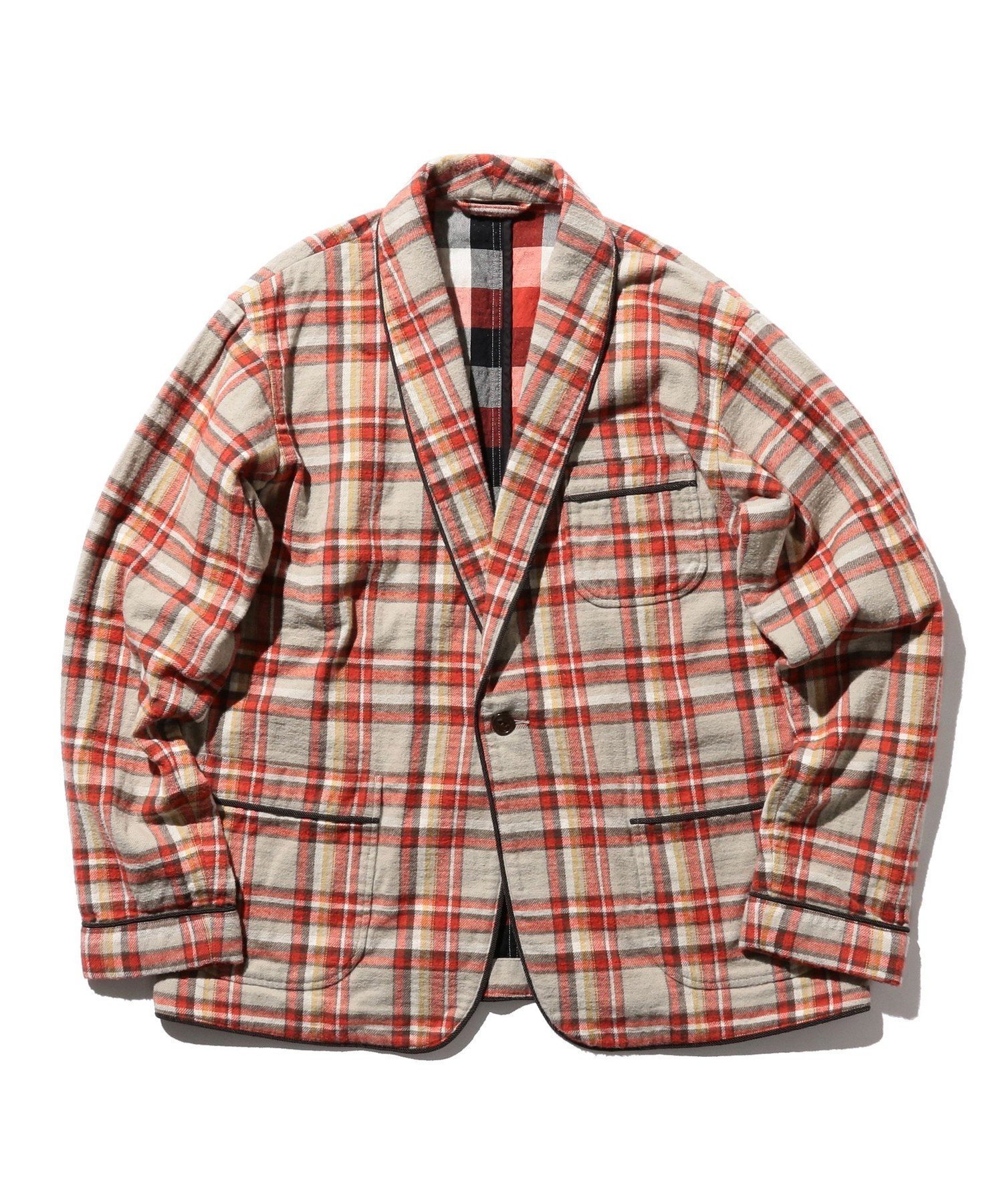 【その他のブランド/Other】のダブルフェイス 1ボタン スモーキング ジャケット 人気、トレンドファッション・服の通販 founy(ファニー) 　ファッション　Fashion　メンズファッション　Fashion for Men　ショール　Shawl, Wrap　ジャケット　Jacket, Outerwear　スタンダード　Standard, Basic　ダブル　Double, Double-Breasted　チェック　Check, Plaid, Tartan　ツイル　Twist, Twisted Detail　トレンド　Trend, Trending Now　人気　Popular, Best Seller　パイピング　Piping, Trim Design　パターン　Pattern, Design Print　パッチ　Patch, Appliqué　フェイス　Face, Facial Design　ポケット　Pocket, Pocket Detail　 other-1|ID: prp329100004646870 ipo3291000000033543605