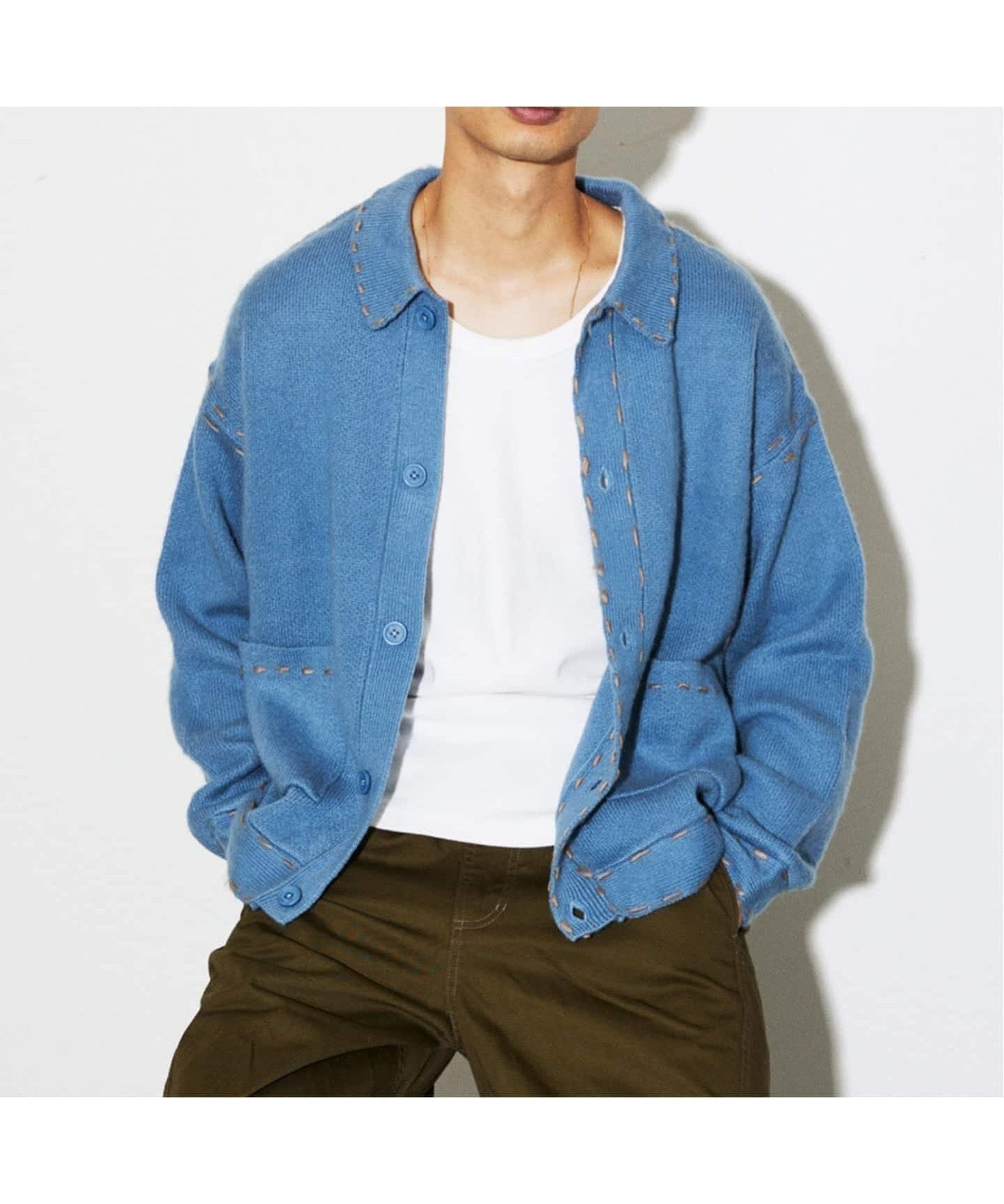 【ジャーナルスタンダード/JOURNAL STANDARD / MEN】のハンド ステッチ ブラッシュド カーディガン インテリア・キッズ・メンズ・レディースファッション・服の通販 founy(ファニー) 　ファッション　Fashion　メンズファッション　Fashion for Men　アクリル　Acrylic Material　カーディガン　Cardigan, Knitwear　シンプル　Simple, Minimal　スタイリッシュ　Stylish, Fashionable　ハンド　Hand, Handmade　フロント　Front, Front Design　A/W・秋冬　Autumn/Winter　サックスブルー|ID: prp329100004646887 ipo3291000000033543860