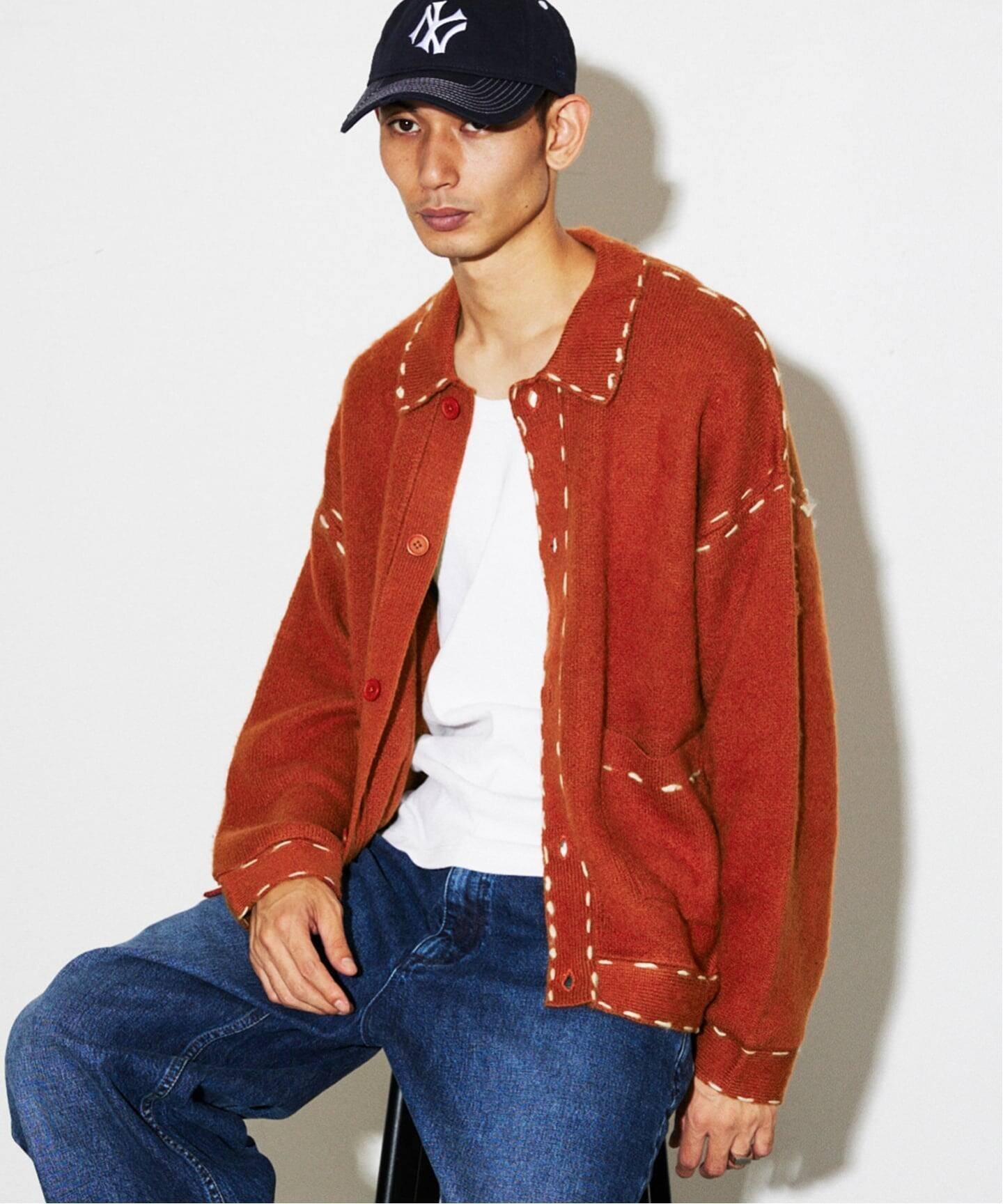 【ジャーナルスタンダード/JOURNAL STANDARD / MEN】のハンド ステッチ ブラッシュド カーディガン インテリア・キッズ・メンズ・レディースファッション・服の通販 founy(ファニー) 　ファッション　Fashion　メンズファッション　Fashion for Men　アクリル　Acrylic Material　カーディガン　Cardigan, Knitwear　シンプル　Simple, Minimal　スタイリッシュ　Stylish, Fashionable　ハンド　Hand, Handmade　フロント　Front, Front Design　A/W・秋冬　Autumn/Winter　オレンジ|ID: prp329100004646887 ipo3291000000033543862