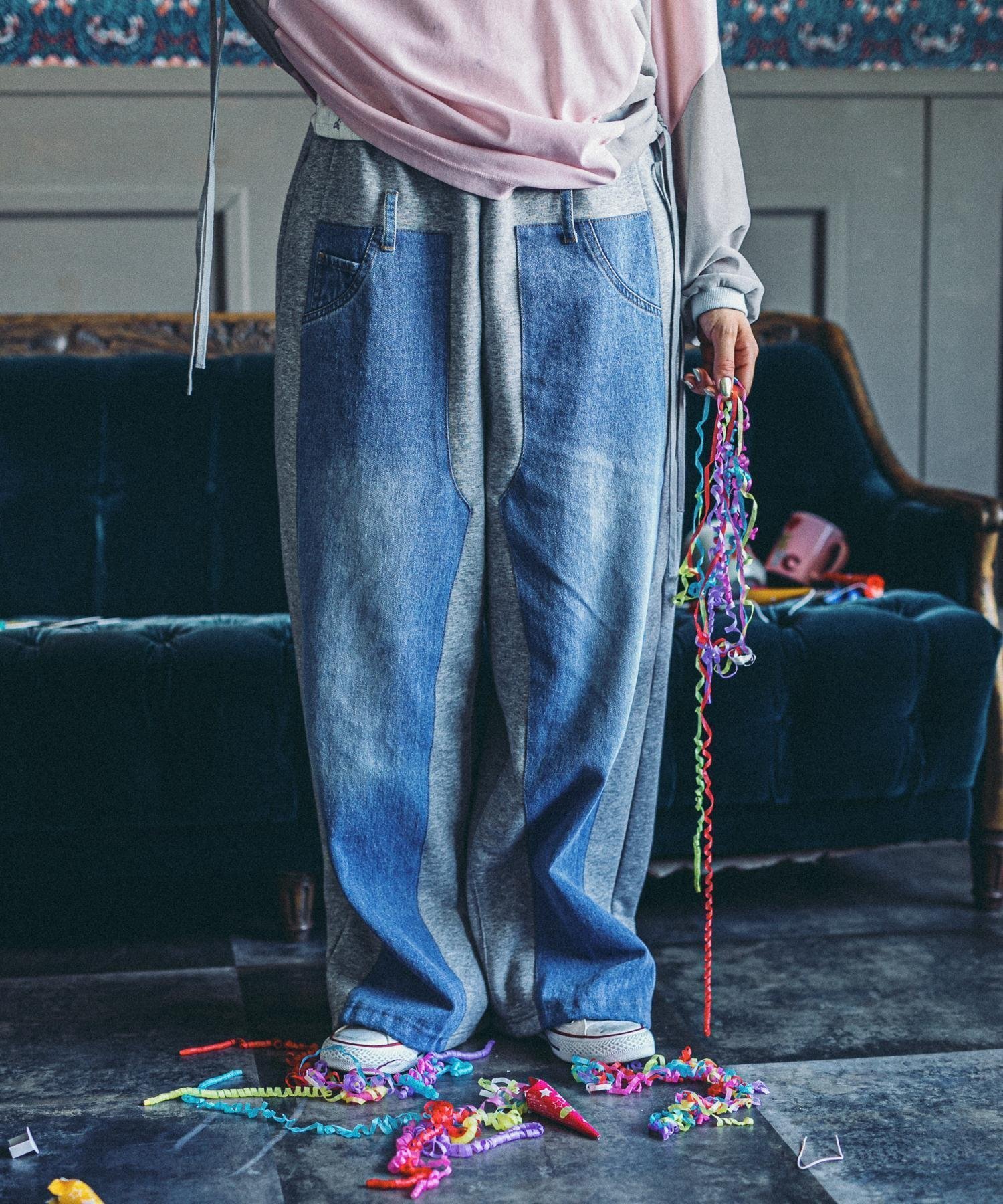 【ニコアンド/niko and】のMODE NORM CORE デニムパッチワークパンツ インテリア・キッズ・メンズ・レディースファッション・服の通販 founy(ファニー) 　ファッション　Fashion　レディースファッション　Fashion for Women　パンツ　Pants & Trousers　おすすめ　Recommended / Our Picks　コンビ　Combo, Combination Style　デニム　Denim, Jeans Material　ドッキング　Docking, Mixed Material　ユーズド　Used, Vintage-Look　ワイド　Wide, Wide Fit　秋　Autumn　グレー|ID: prp329100004646912 ipo3291000000033544121