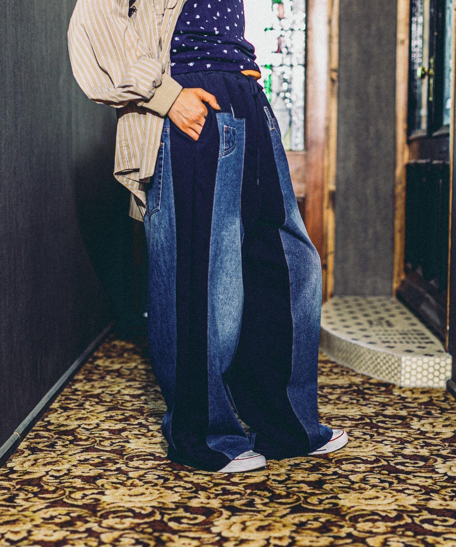 【ニコアンド/niko and】のMODE NORM CORE デニムパッチワークパンツ インテリア・キッズ・メンズ・レディースファッション・服の通販 founy(ファニー) 　ファッション　Fashion　レディースファッション　Fashion for Women　パンツ　Pants & Trousers　おすすめ　Recommended / Our Picks　コンビ　Combo, Combination Style　デニム　Denim, Jeans Material　ドッキング　Docking, Mixed Material　ユーズド　Used, Vintage-Look　ワイド　Wide, Wide Fit　秋　Autumn　ネイビー|ID: prp329100004646912 ipo3291000000033544122