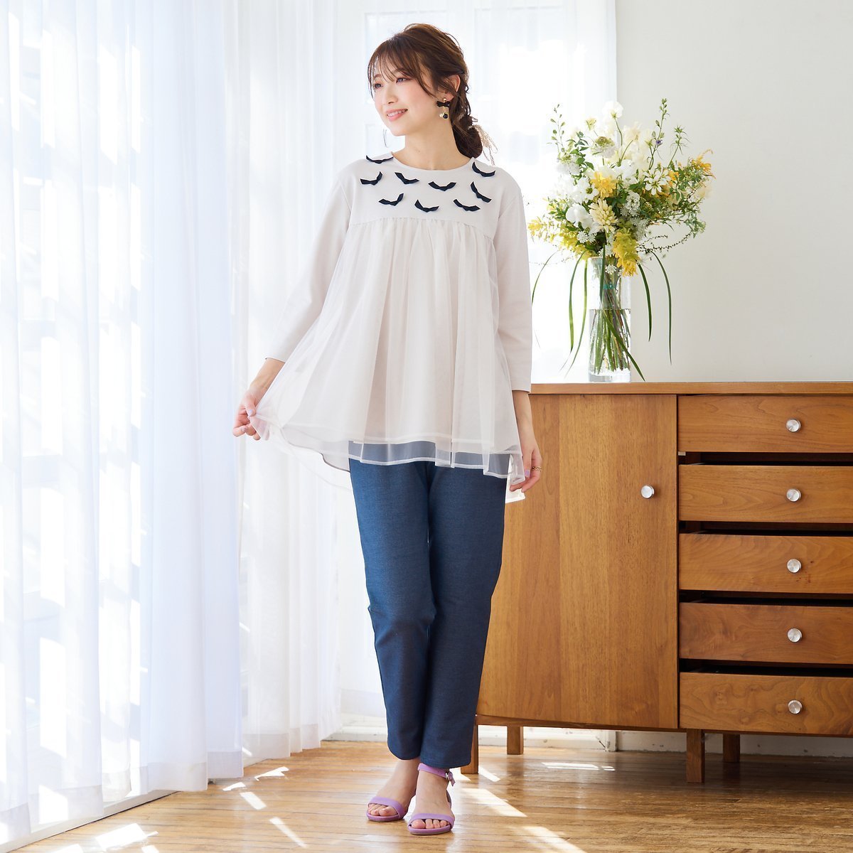 【ローズティアラ/Rose Tiara】のデニムジャージパンツ インテリア・キッズ・メンズ・レディースファッション・服の通販 founy(ファニー) 　ファッション　Fashion　レディースファッション　Fashion for Women　パンツ　Pants & Trousers　スリム　Slim, Slim Fit　チュニック　Tunic, Long Top　デニム　Denim, Jeans Material　ロング　Long, Long-Length　ダークブルー|ID: prp329100004646915 ipo3291000000033544148