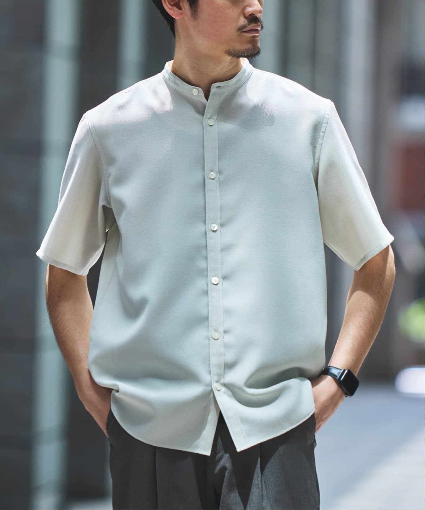 【エディフィス/EDIFICE / MEN】の接触冷感 吸水速乾 EVALET メッシュ バンドカラー シャツ インテリア・キッズ・メンズ・レディースファッション・服の通販 founy(ファニー) 　ファッション　Fashion　メンズファッション　Fashion for Men　ストレッチ　Stretch, Stretchy Fabric　ベーシック　Basic, Essential　メッシュ　Mesh, Net Fabric　吸水　Absorbent, Quick-Dry　夏　Summer　ホワイト A|ID: prp329100004646930 ipo3291000000033544392