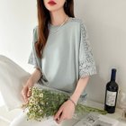 【ココモモ/COCOMOMO】のレース五分袖 クルーネック レディースブラウストップス Tシャツ ミドル丈 人気、トレンドファッション・服の通販 founy(ファニー) ファッション Fashion レディースファッション Fashion for Women トップス・カットソー Cut & Sew Tops シャツ・ブラウス・オフィスカジュアル Elegant Blouses & Button-Ups ロングTシャツ・Tシャツ Longline T-Shirts & Tees おすすめ Recommended / Our Picks デニム Denim, Jeans Material トレンド Trend, Trending Now フェミニン Feminine, Girly ミドル Middle Length, Mid Height レース Lace, Lace Fabric 夏 Summer thumbnail ライトブルー|ID: prp329100004646981 ipo3291000000033544866