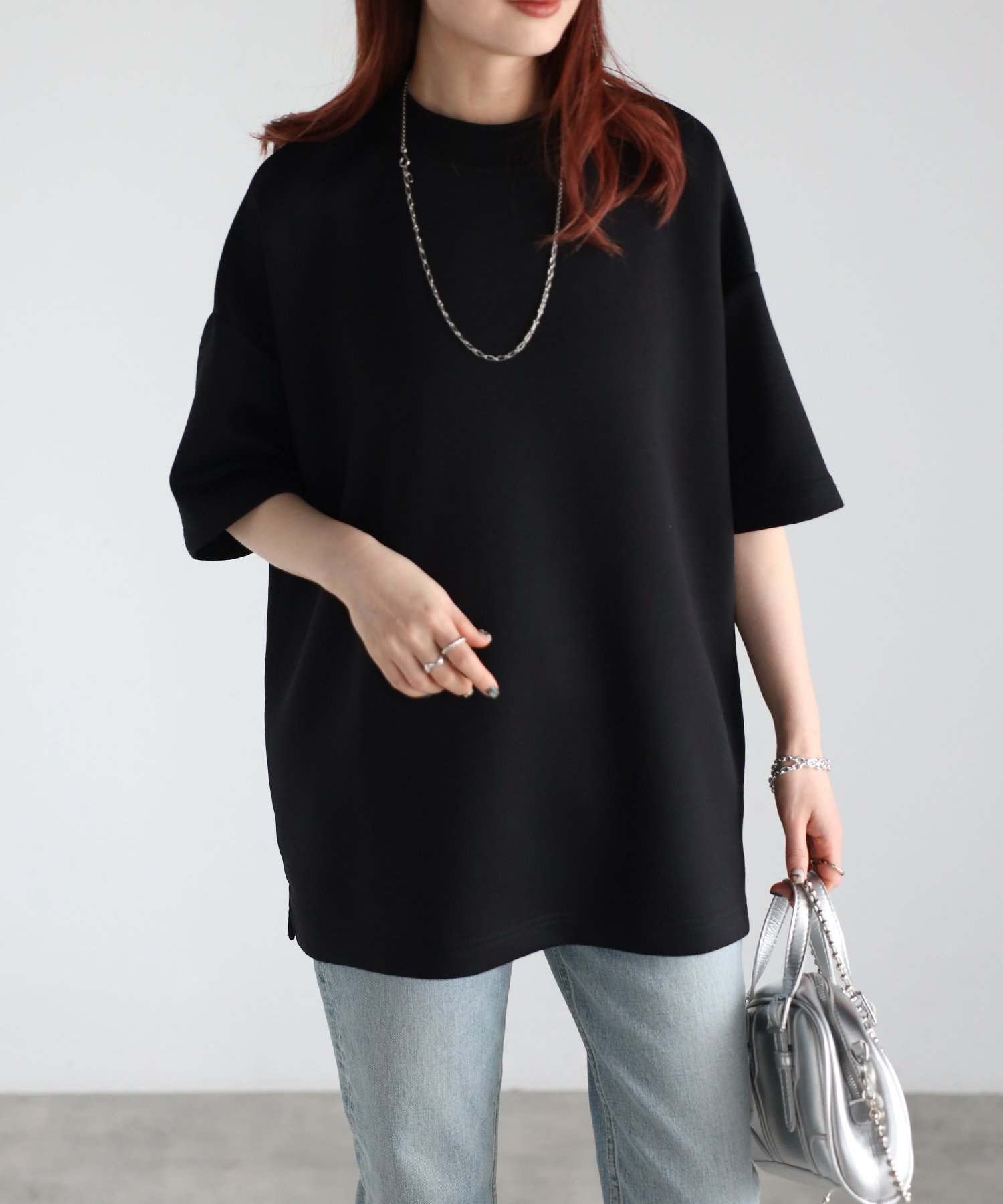 【リラクロ/relaclo】のmitis/モックネックゆったりダンボール半袖Tee インテリア・キッズ・メンズ・レディースファッション・服の通販 founy(ファニー) 　ファッション　Fashion　レディースファッション　Fashion for Women　トップス・カットソー　Cut & Sew Tops　エレガント 上品　Elegant　ショート　Short, Short Length　スリーブ　Sleeve, Long Sleeve / Short Sleeve　モックネック　Mock Neck, Short Turtleneck　半袖　Short Sleeve, Half Sleeve　ブラック|ID: prp329100004647052 ipo3291000000033545416