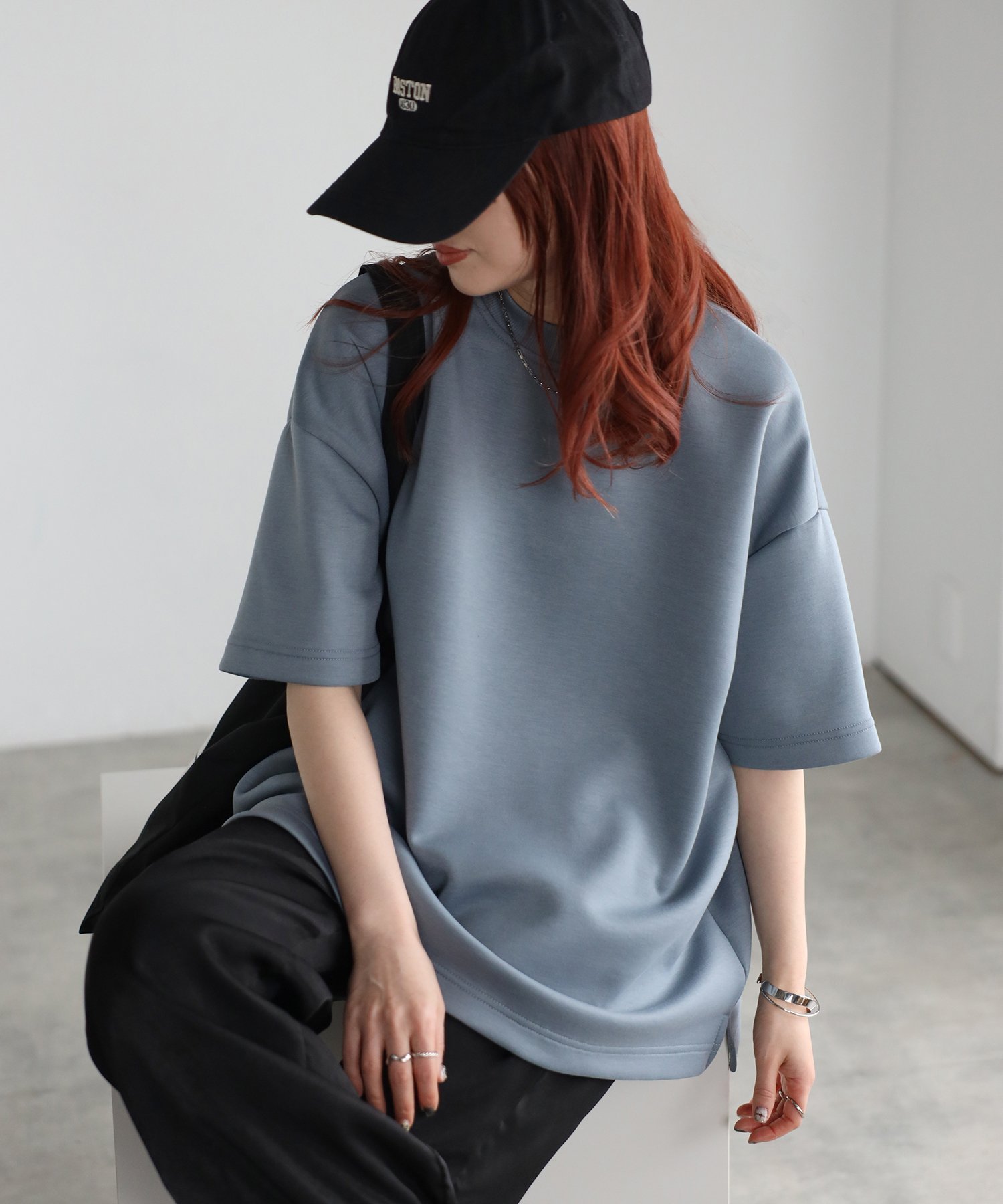 【リラクロ/relaclo】のmitis/モックネックゆったりダンボール半袖Tee インテリア・キッズ・メンズ・レディースファッション・服の通販 founy(ファニー) 　ファッション　Fashion　レディースファッション　Fashion for Women　トップス・カットソー　Cut & Sew Tops　エレガント 上品　Elegant　ショート　Short, Short Length　スリーブ　Sleeve, Long Sleeve / Short Sleeve　モックネック　Mock Neck, Short Turtleneck　半袖　Short Sleeve, Half Sleeve　ブルー|ID: prp329100004647052 ipo3291000000033545419