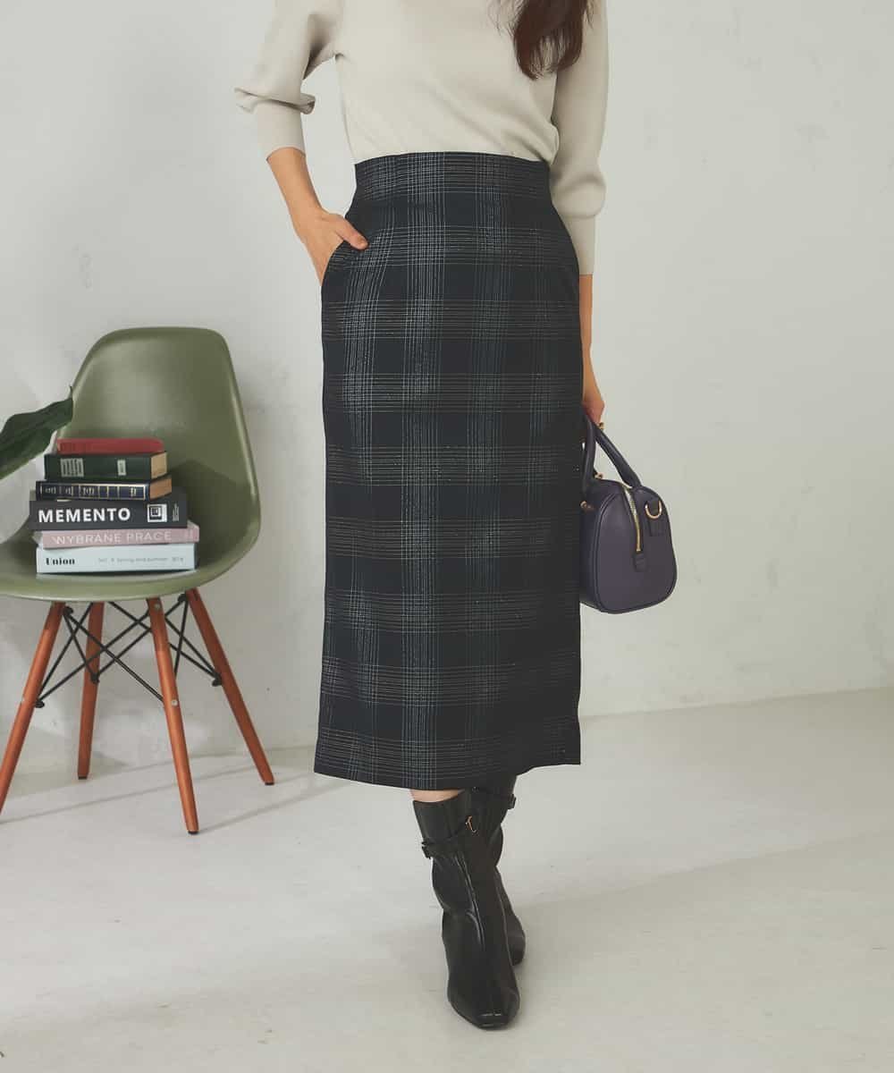 【アー ヴェー ヴェー/a.v.v】のラメチェックナロースカート インテリア・キッズ・メンズ・レディースファッション・服の通販 founy(ファニー) 　ファッション　Fashion　レディースファッション　Fashion for Women　スカート　Skirts　おすすめ　Recommended / Our Picks　コンパクト　Compact, Small Size　チェック　Check, Plaid, Tartan　ロング　Long, Long-Length　エレガント 上品　Elegant　再入荷　Restock / Back in Stock　定番　Standard, Basic Item　ビジネス 仕事 通勤　Business / Work / Commuting　ダークグレー|ID: prp329100004647066 ipo3291000000033545482