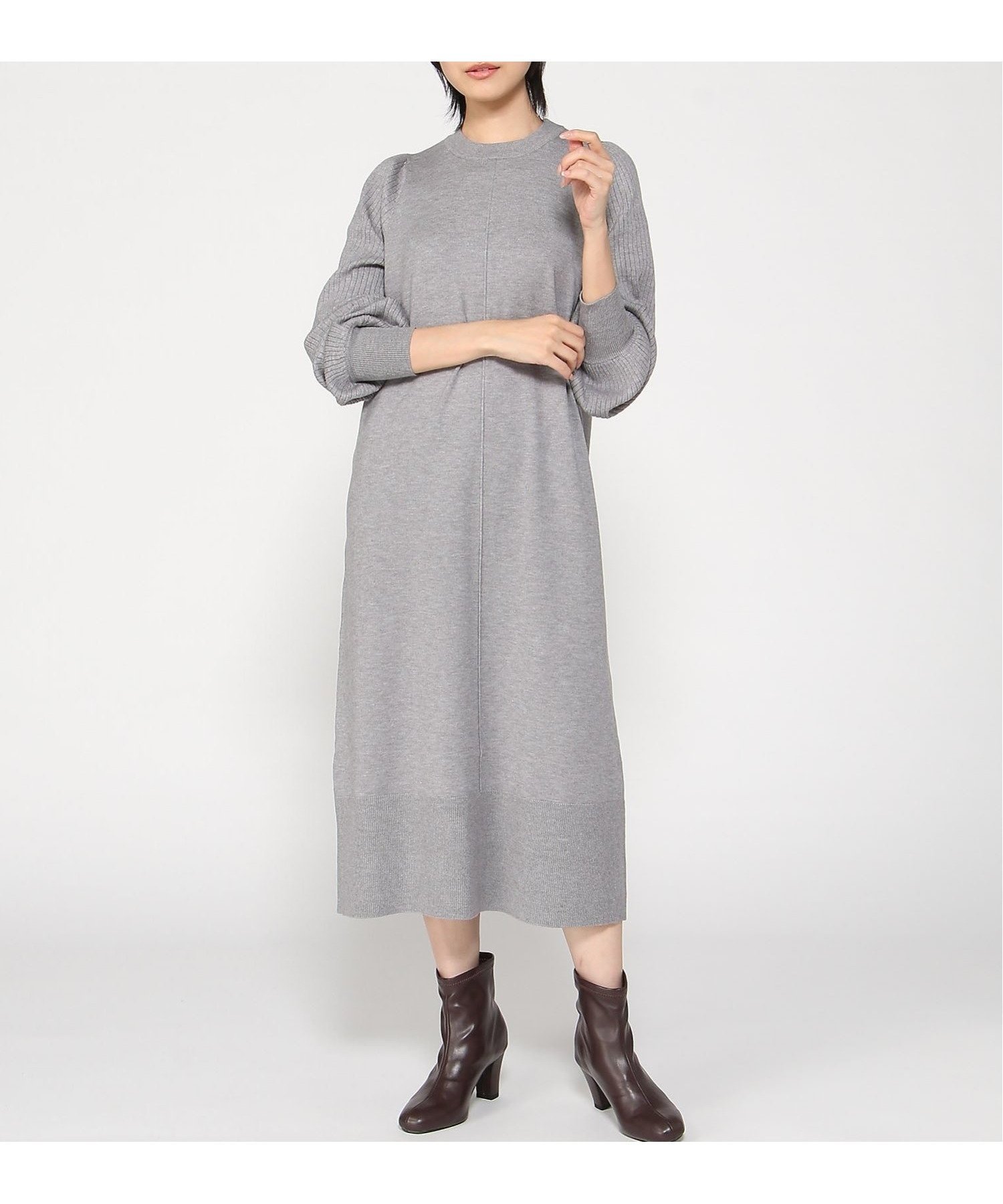 【インタープラネット/INTERPLANET】の袖リブデザインニットワンピース 人気、トレンドファッション・服の通販 founy(ファニー) 　ファッション　Fashion　レディースファッション　Fashion for Women　ワンピース　Dresses　ニットワンピース　Knit Dresses　ショルダー　Shoulder, Shoulder Strap　シンプル　Simple, Minimal　ストール　Stole, Wrap　センター　Center, Center Line　チェック　Check, Plaid, Tartan　ネックレス　Necklace, Pendant Necklace　ベーシック　Basic, Essential　エレガント 上品　Elegant　人気　Popular, Best Seller　 other-1|ID: prp329100004647082 ipo3291000000033545562