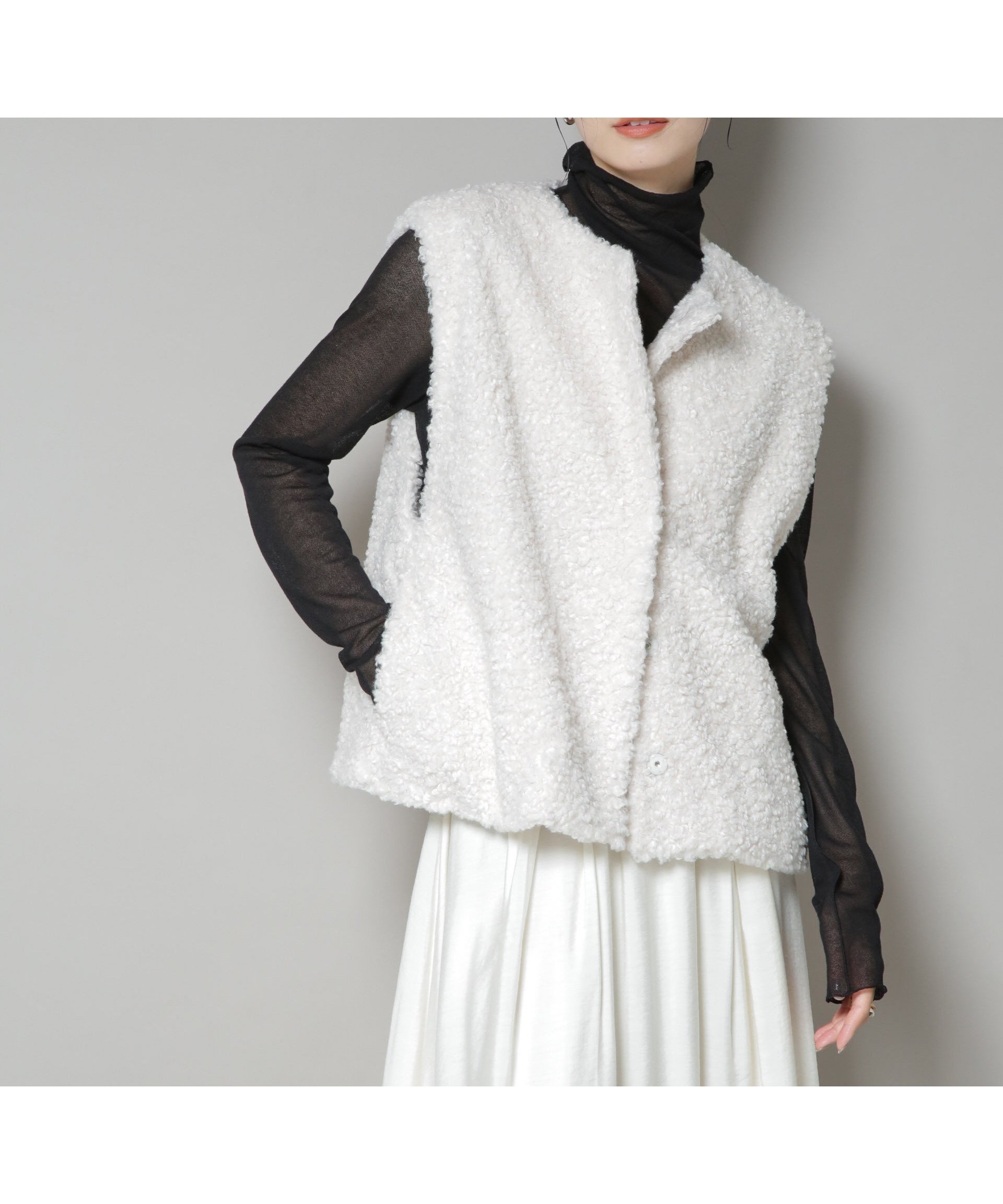 【ナノ ユニバース/nano universe】のカーリングフェイクファージレ インテリア・キッズ・メンズ・レディースファッション・服の通販 founy(ファニー) 　ファッション　Fashion　レディースファッション　Fashion for Women　アウター　Coat / Outerwear Collection　トップス・カットソー　Cut & Sew Tops　ベスト&ジレ / 重ね着スタイル　Vests & Gilets　ウォッシャブル　Machine Washable　ショート　Short, Short Length　バランス　Balance, Style Balance　フェイクファー　Faux Fur, Imitation Fur　ボトム　Bottoms, Lower Wear　おすすめ　Recommended / Our Picks　2025年　2025　2025-2026秋冬・A/W　Autumn/Winter 2025–26 AW25–26　アイボリー7|ID: prp329100004647086 ipo3291000000033545594