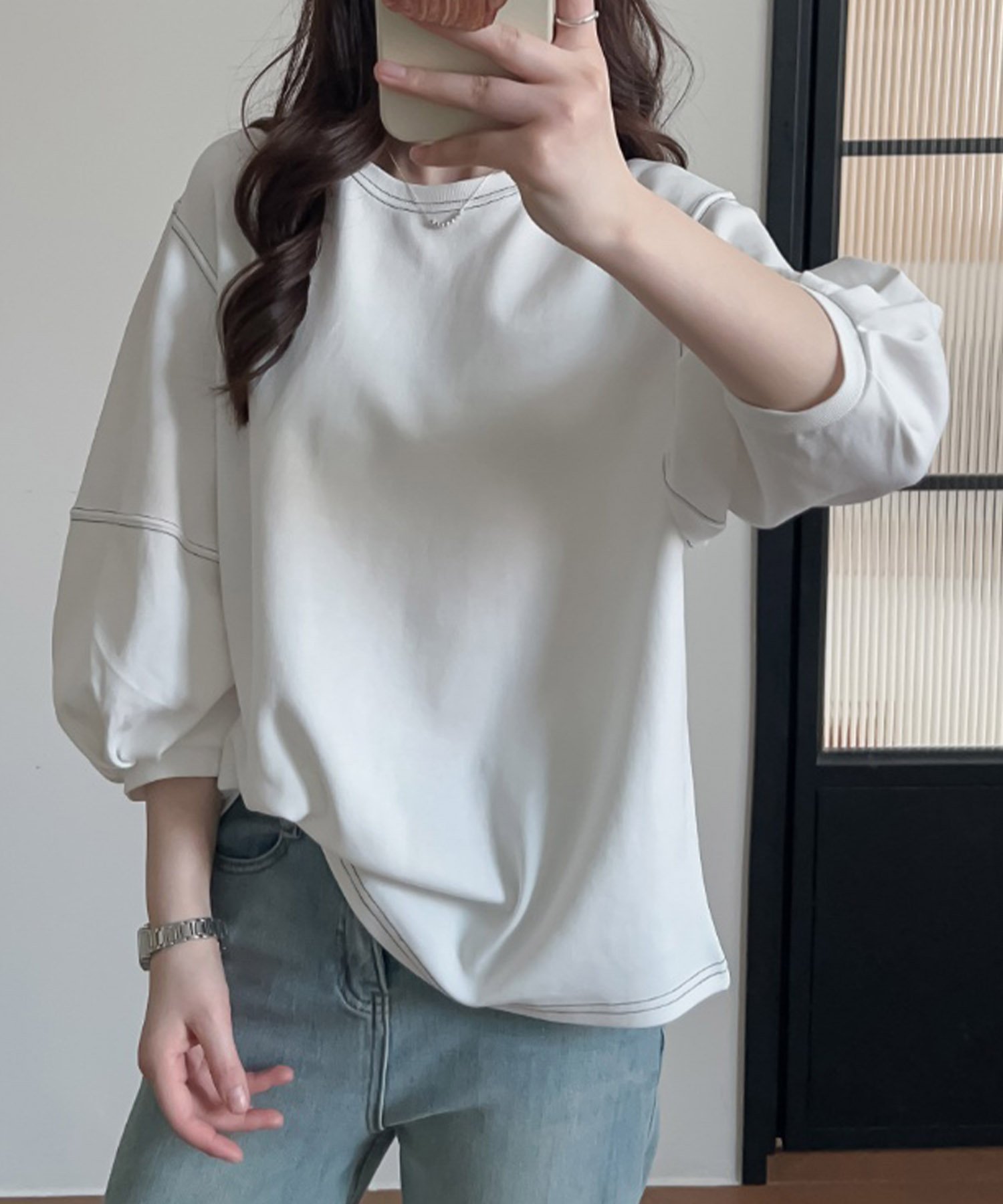 【アイモハ/aimoha】の【BANICO】ステッチラインデザインTシャツ インテリア・キッズ・メンズ・レディースファッション・服の通販 founy(ファニー) 　ファッション　Fashion　レディースファッション　Fashion for Women　トップス・カットソー　Cut & Sew Tops　シャツ・ブラウス・オフィスカジュアル　Elegant Blouses & Button-Ups　ロングTシャツ・Tシャツ　Longline T-Shirts & Tees　シンプル　Simple, Minimal　トレンド　Trend, Trending Now　長袖　Long Sleeve, Full Sleeve　ホワイト|ID: prp329100004647147 ipo3291000000033545964