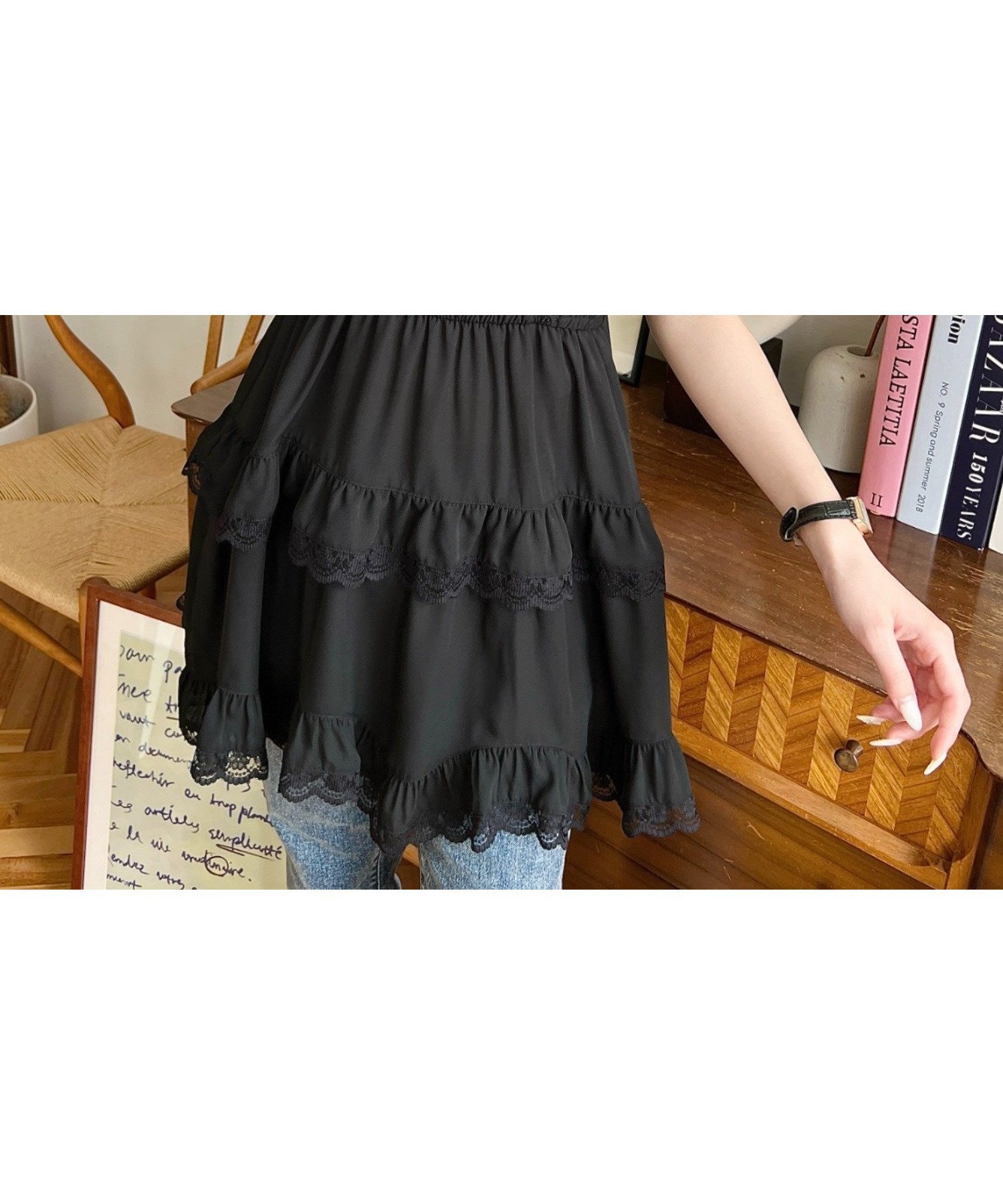 【モーメントプラス/moment+ / MEN】のレースフリルキャミミニワンピース インテリア・キッズ・メンズ・レディースファッション・服の通販 founy(ファニー) 　ファッション　Fashion　メンズファッション　Fashion for Men　春　Spring　カーディガン　Cardigan, Knitwear　ガーリー　Girly, Feminine Style　キャミワンピース　Cami Dress, Slip Dress　シアー　Sheer, See-Through　シフォン　Chiffon, Lightweight Fabric　ジャケット　Jacket, Outerwear　ジョーゼット　Georgette, Semi-Sheer Fabric　とろみ　Fluid, Flowy Fabric　ティアード　Tiered, Tiered Style　デニム　Denim, Jeans Material　トレンド　Trend, Trending Now　バレエ　Ballet, Ballet Style　フェミニン　Feminine, Girly　フリル　Frill, Ruffle　フレア　Flare, Flared　レース　Lace, Lace Fabric　ロング　Long, Long-Length　おすすめ　Recommended / Our Picks　エレガント 上品　Elegant　ブラック|ID: prp329100004647194 ipo3291000000033546188