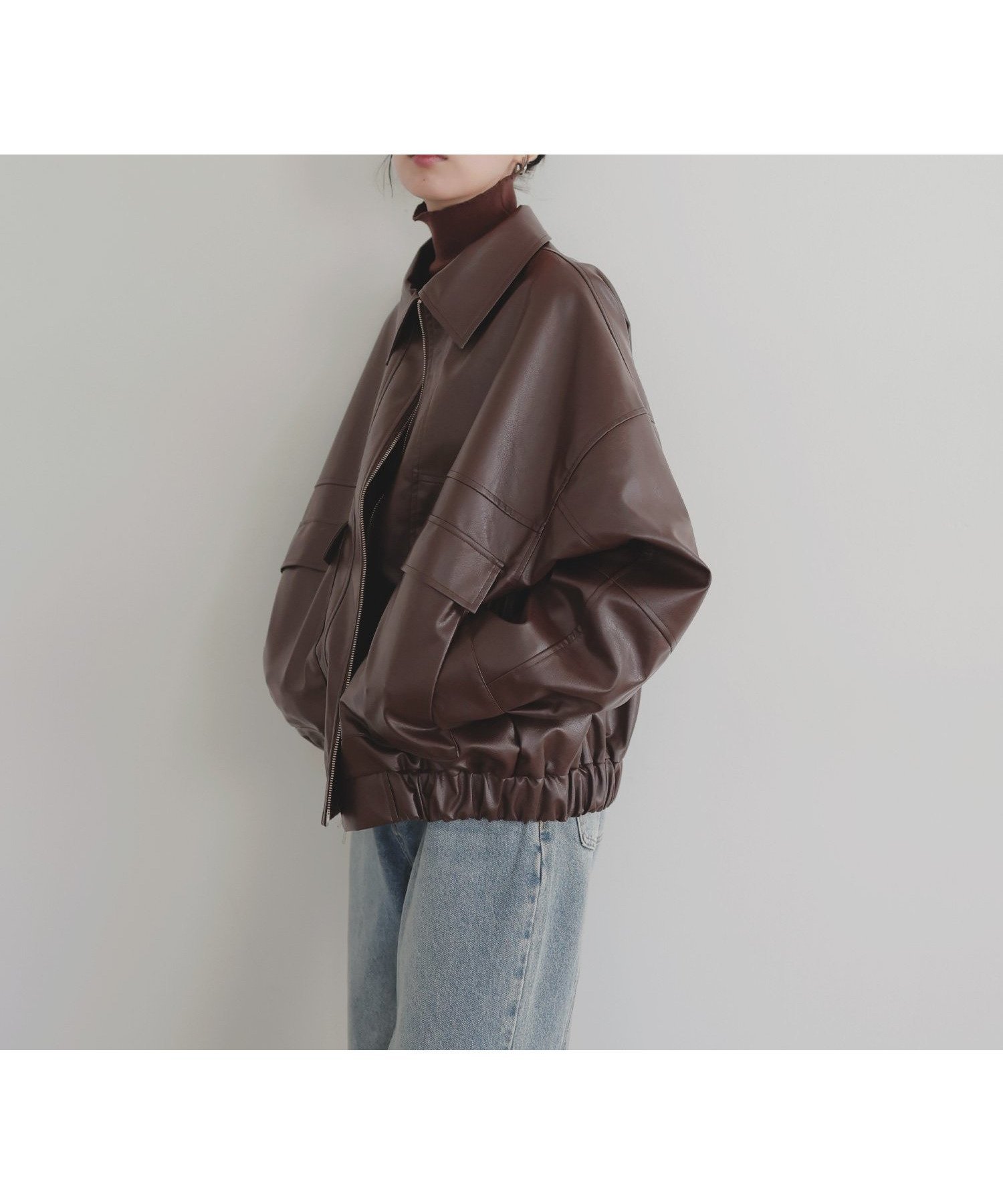 【リアン/Lian】のフェイクレザーミドルブルゾン インテリア・キッズ・メンズ・レディースファッション・服の通販 founy(ファニー) 　ファッション　Fashion　レディースファッション　Fashion for Women　アウター　Coat / Outerwear Collection　ブルゾンジャケット・スポーティアウター　Blouson Jackets　ジャケット　Jacket, Outerwear　フェイクレザー　Faux Leather, PU Leather　エレガント 上品　Elegant　ブラウン|ID: prp329100004647197 ipo3291000000033546213