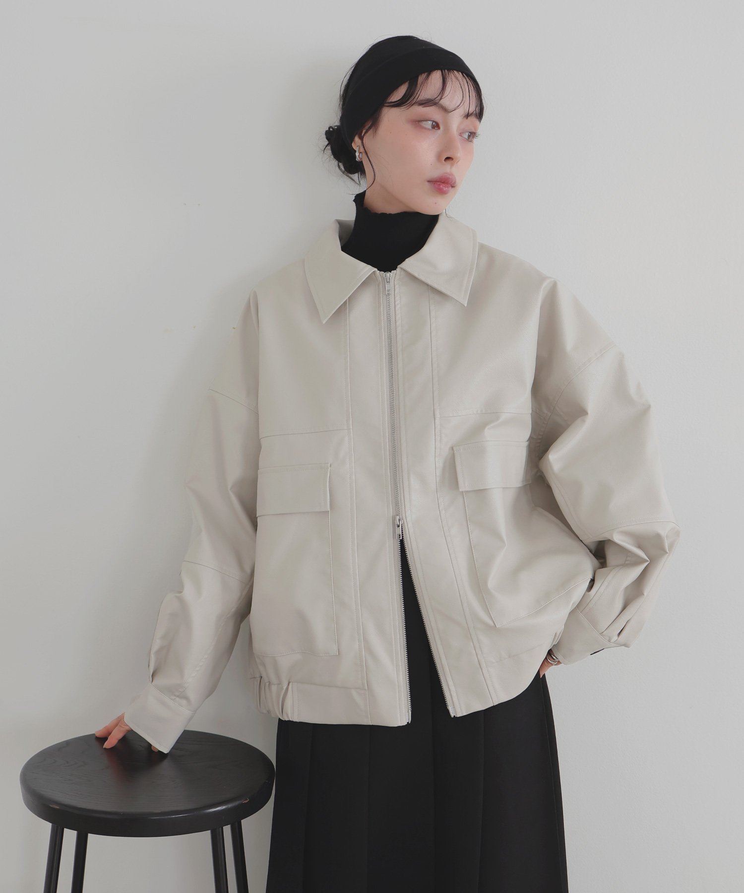 【リアン/Lian】のフェイクレザーミドルブルゾン インテリア・キッズ・メンズ・レディースファッション・服の通販 founy(ファニー) 　ファッション　Fashion　レディースファッション　Fashion for Women　アウター　Coat / Outerwear Collection　ブルゾンジャケット・スポーティアウター　Blouson Jackets　ジャケット　Jacket, Outerwear　フェイクレザー　Faux Leather, PU Leather　エレガント 上品　Elegant　ホワイト系その他|ID: prp329100004647197 ipo3291000000033546214